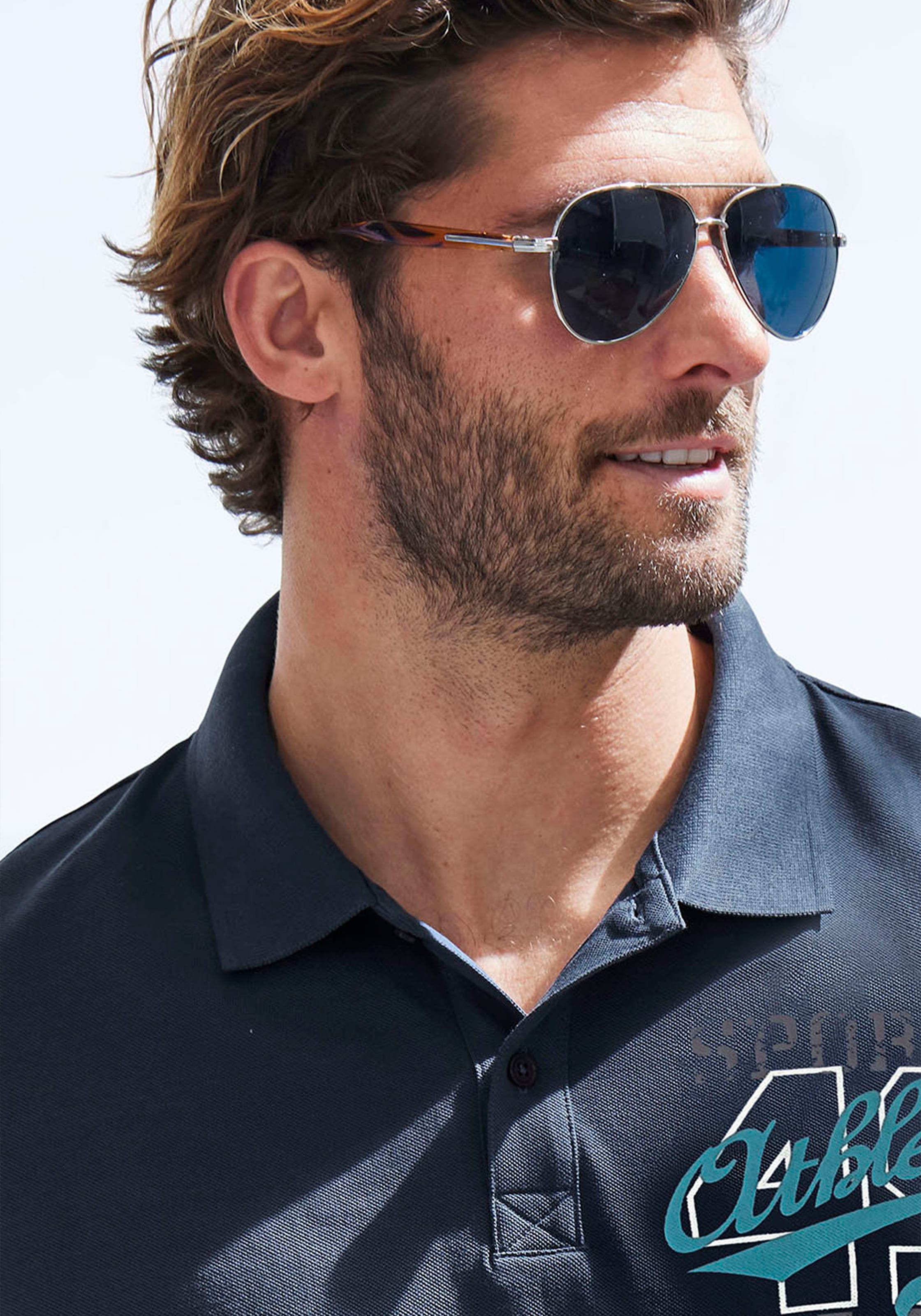 John Devin Poloshirt, mit grossem Druck vorn aus Baumwoll-Piqué
