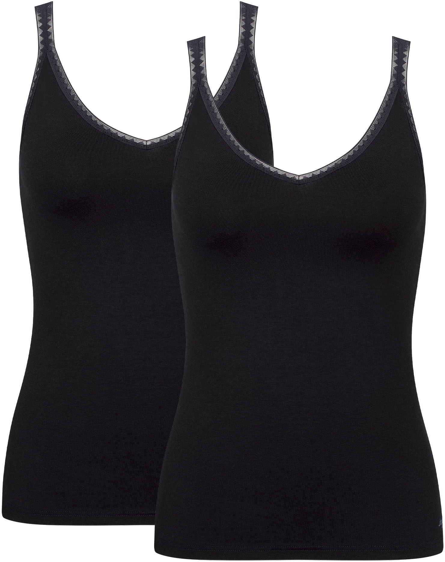 sloggi Unterhemd »GO« 2er Pack, 2 tlg., zarte Spitze, Baumwollmischung, V-Ausschnitt, weich