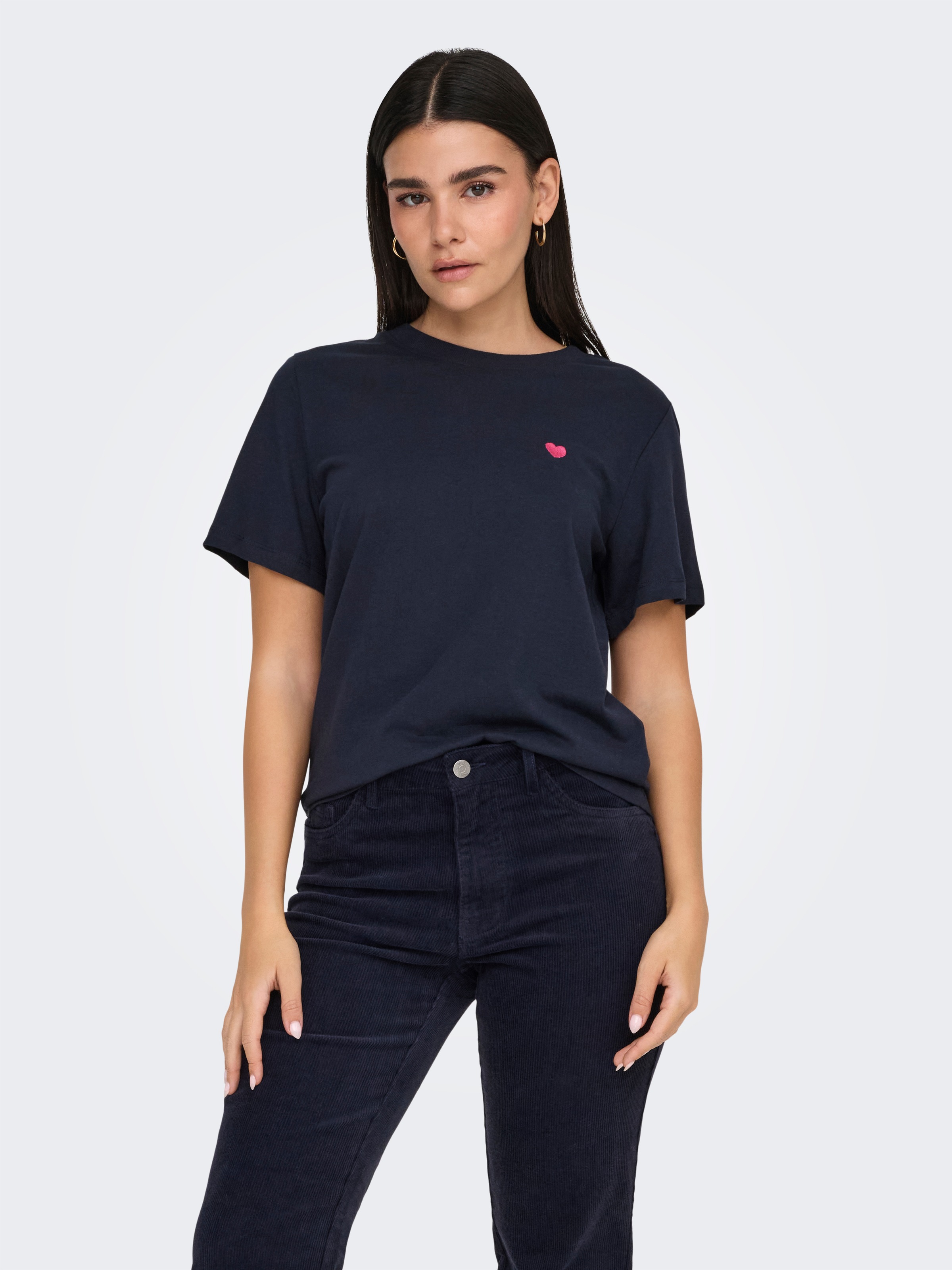 JDY Kurzarmshirt »JDYPISA S/S PRINT TOP JRS NOOS« mit Herz Stickerei