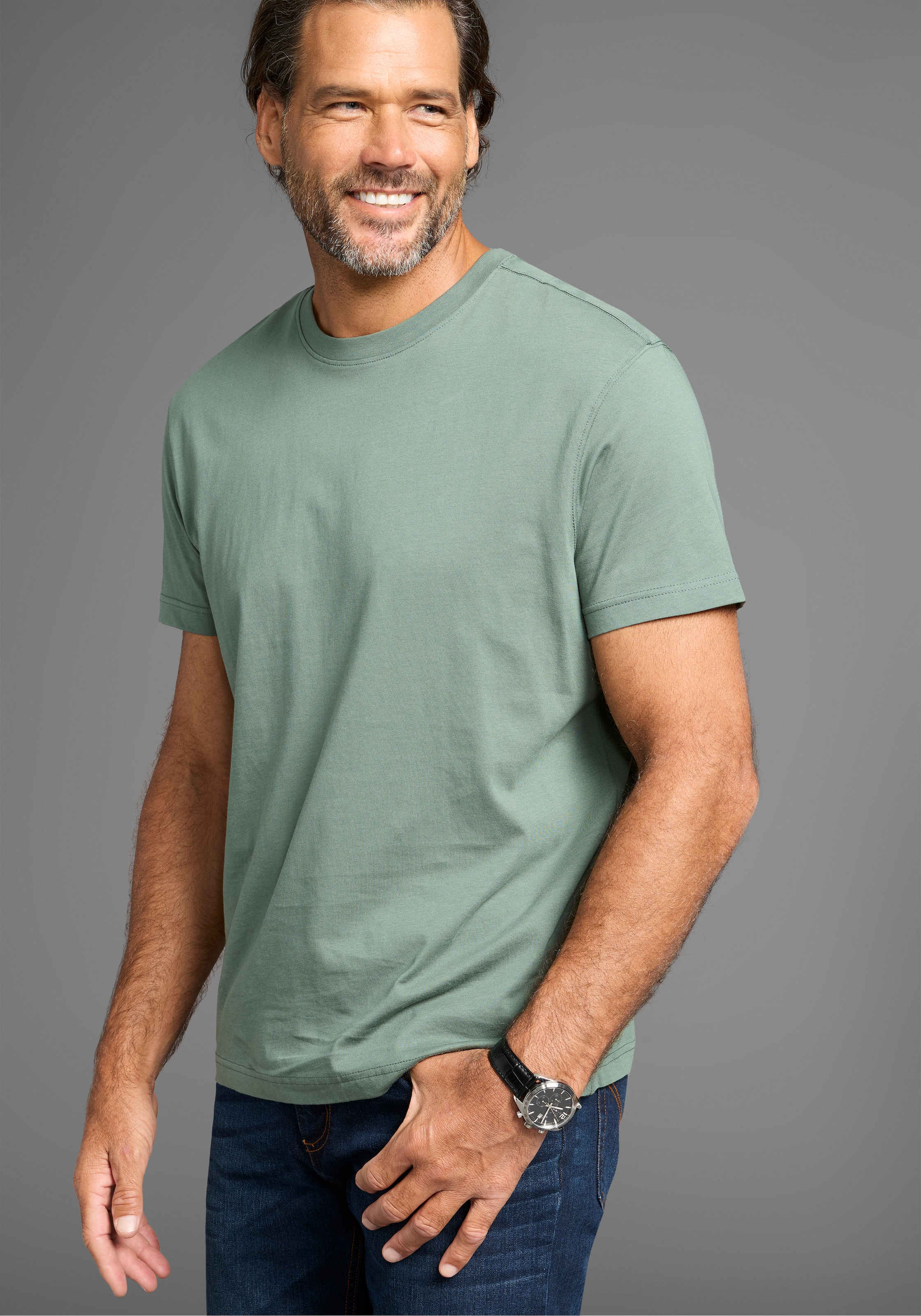 Man's World T-Shirt »neue Farben!«, (3er-Pack), Kurzarm, unifarben, Rundhals, aus Baumwolle