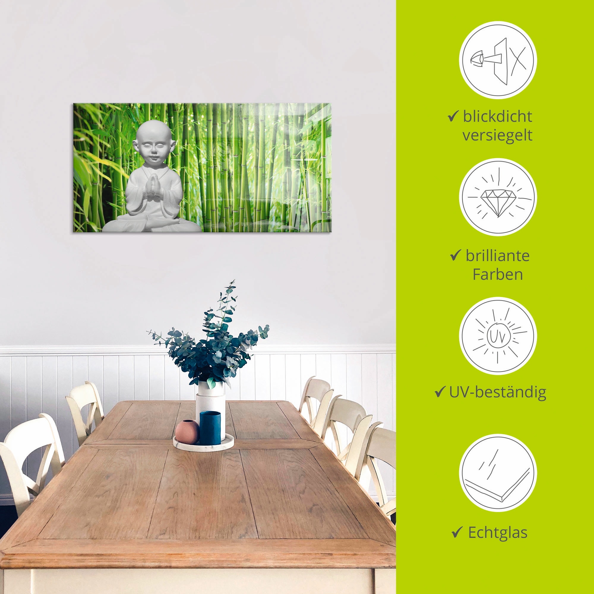 Artland Glasbild »Buddha mit Bambus«, Religion, (1 St.), in verschiedenen Grössen