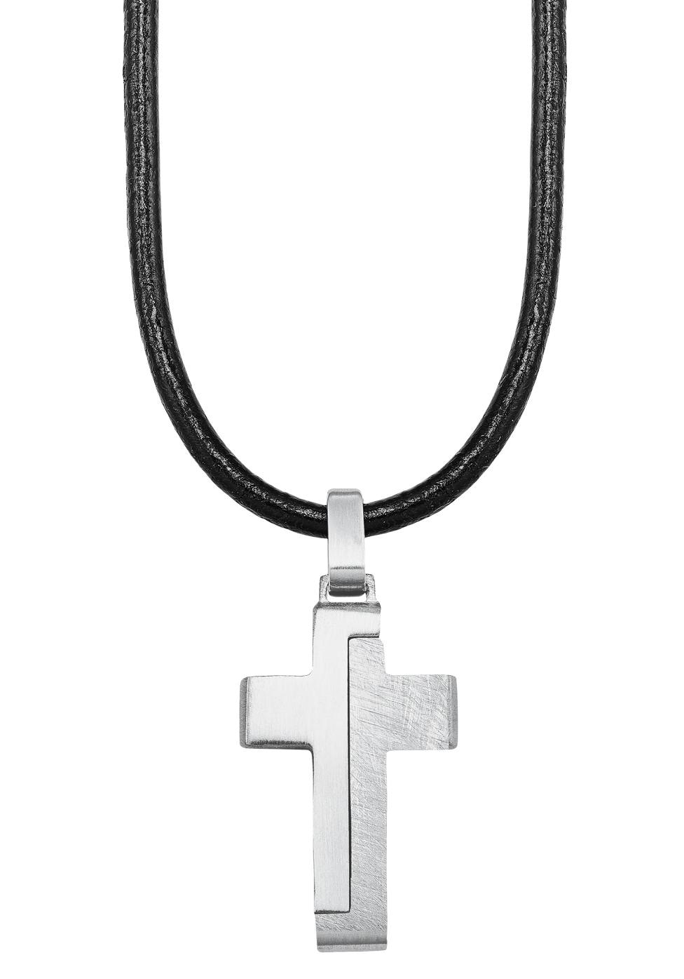 Edelstahl »Halskette | Kette ordern aus + ✵ Leder Jelmoli-Versand 2024225«, mit Junior Kreuz, Anhänger s.Oliver günstig