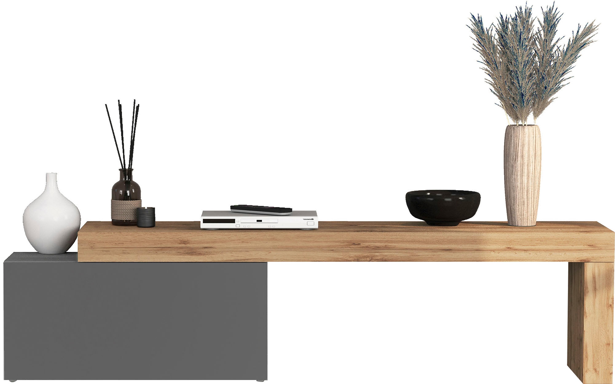 INOSIGN Lowboard »Chronos TV-Board, TV-Schrank«, (1 St., Breite verstellbar von 180 bis 260 cm), Breite 220 cm TV-Board,Lowboard,1 Klappe und ein L-Förmiger Aufsatz