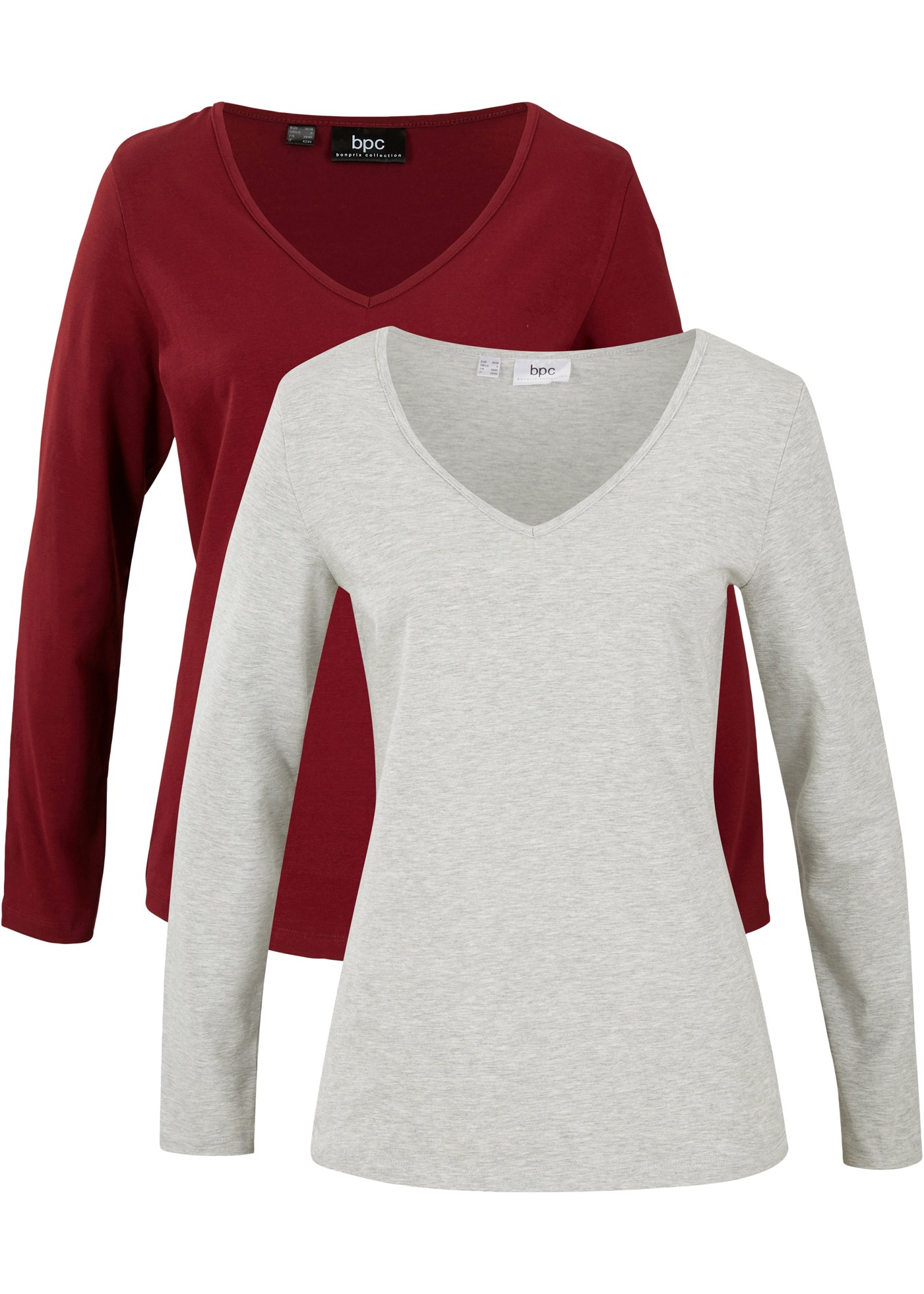 bonprix Langarmshirt »Figurbetontes Langarmshirt (2er Pack)« Packung, 2, 2 Stk. im 2er Pack mit V-Ausschnitt und Langarm