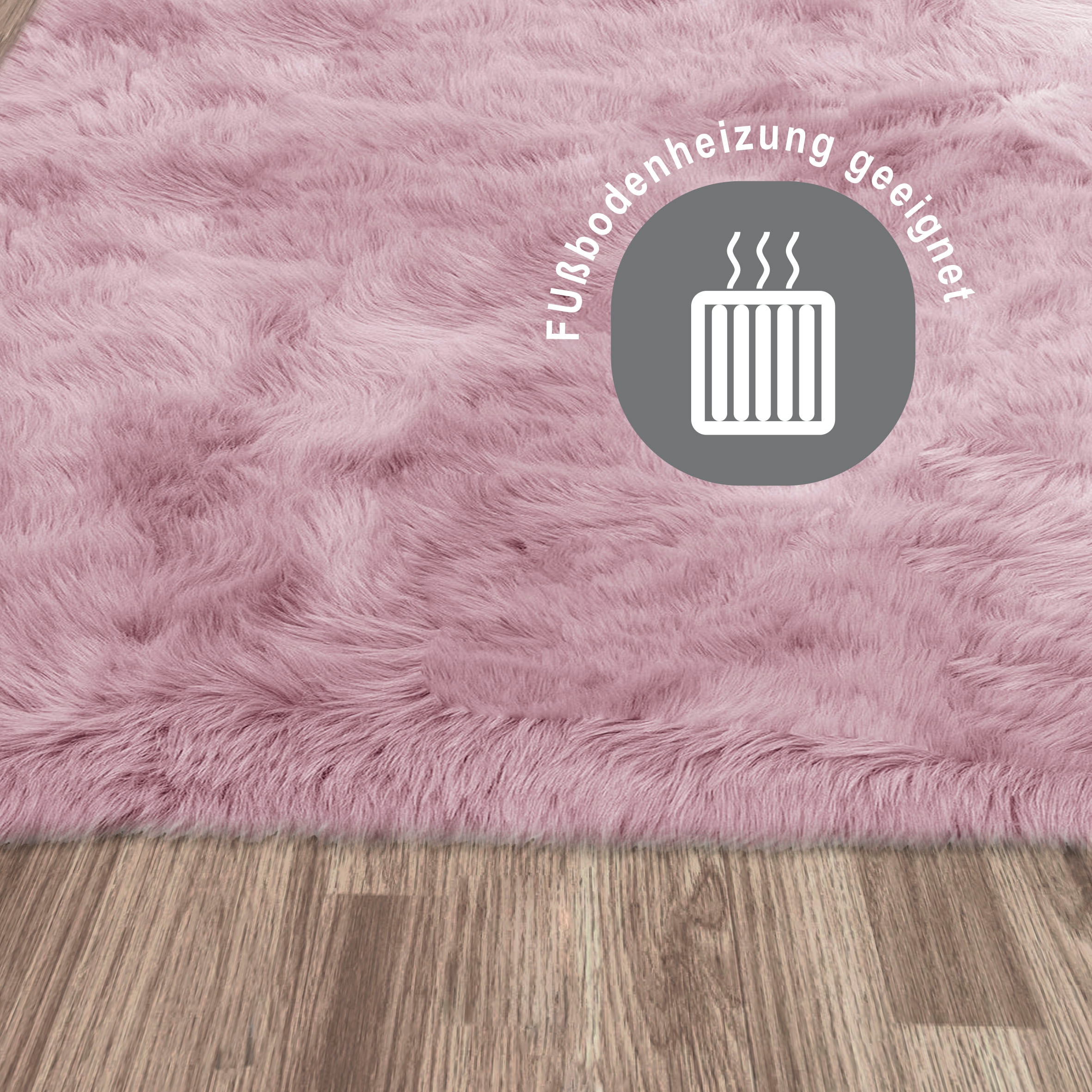 Home affaire Fellteppich »Valeria«, fellförmig, 60 mm Höhe, Kunstfell Teppich rund, besonders weich und flauschig, fussbodenheizungsgeeignet, pflegeleicht, ideale Teppiche für Wohnzimmer, Schlafzimmer und Esszimmer