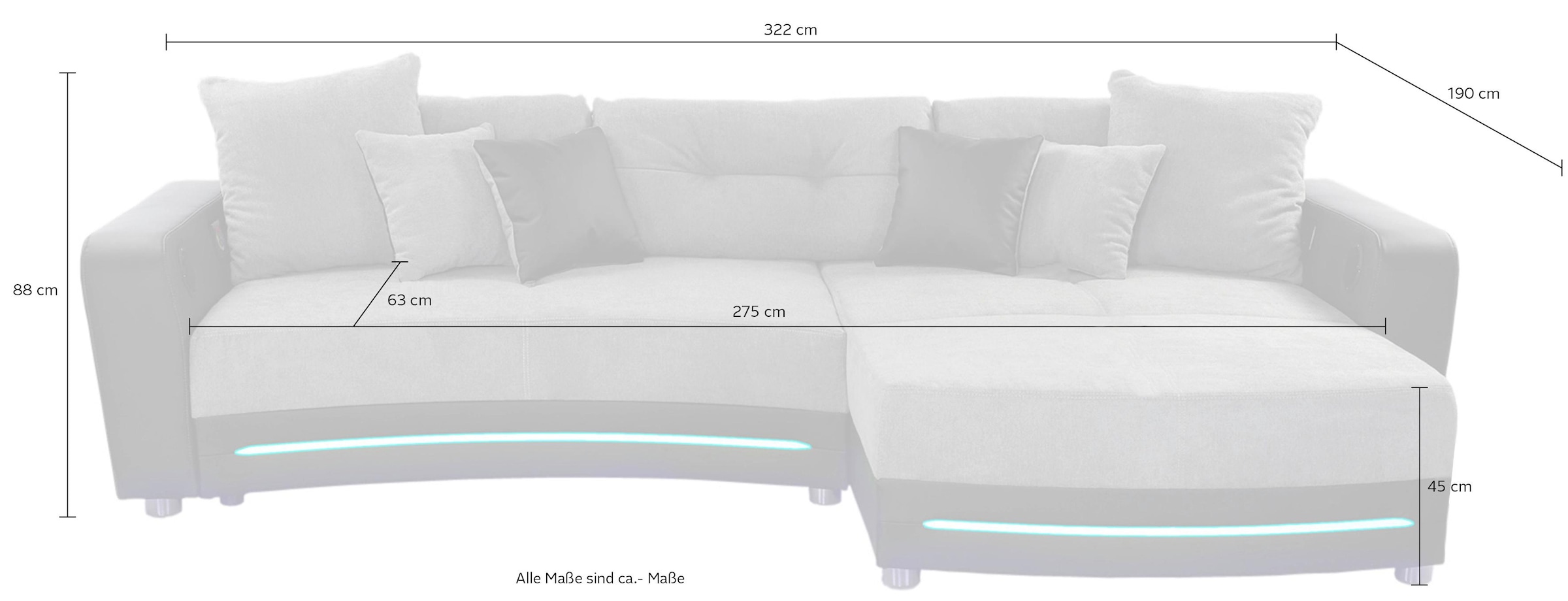 Jockenhöfer Gruppe Ecksofa Laredo, inklusive RGB-LED-Beleuchtung und Bluetooth-Soundsystem