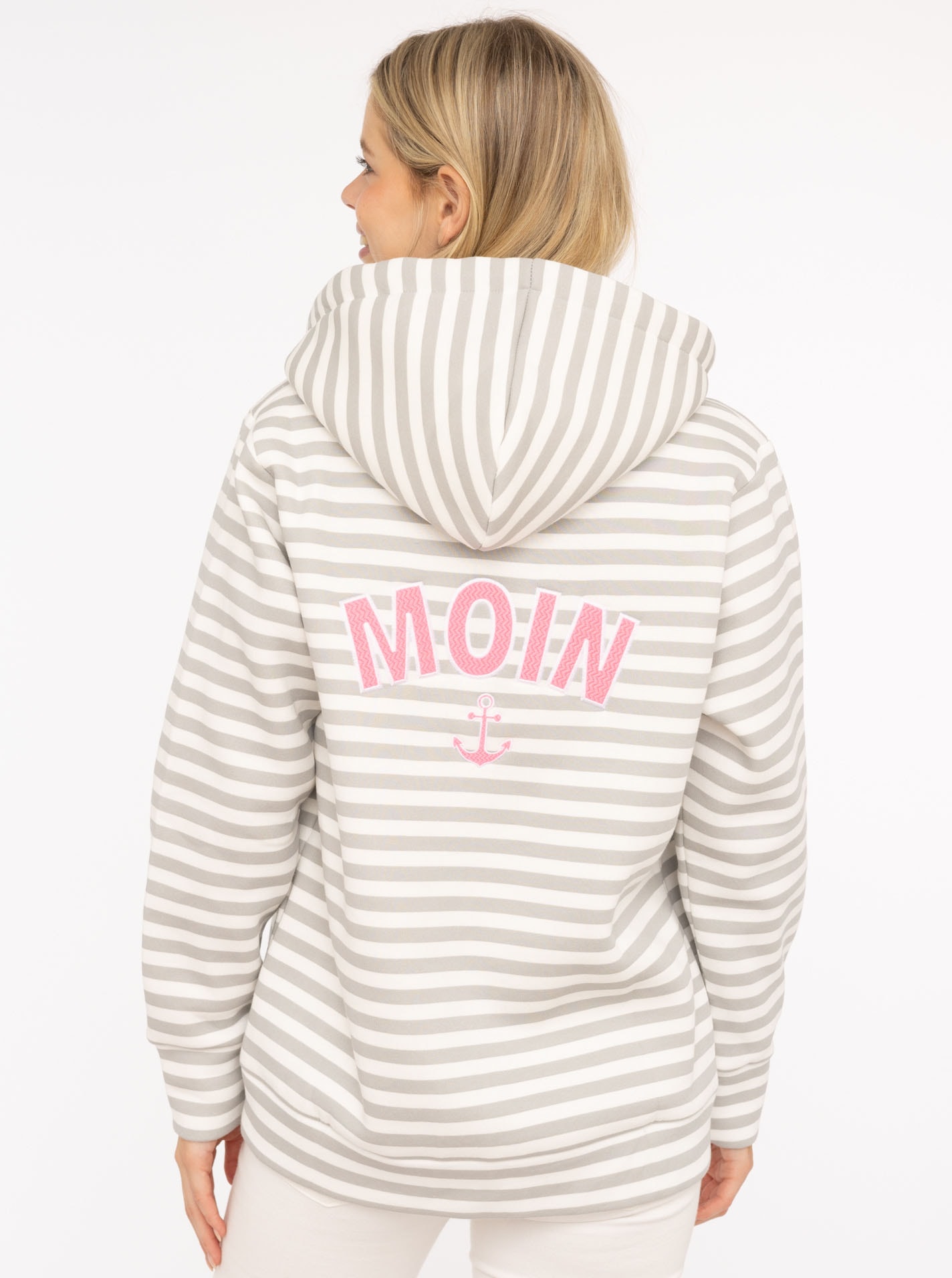 Zwillingsherz Kapuzensweatjacke, Streifen, Kapuze, Reissverschluss, modisch, Langarm, Taschen
