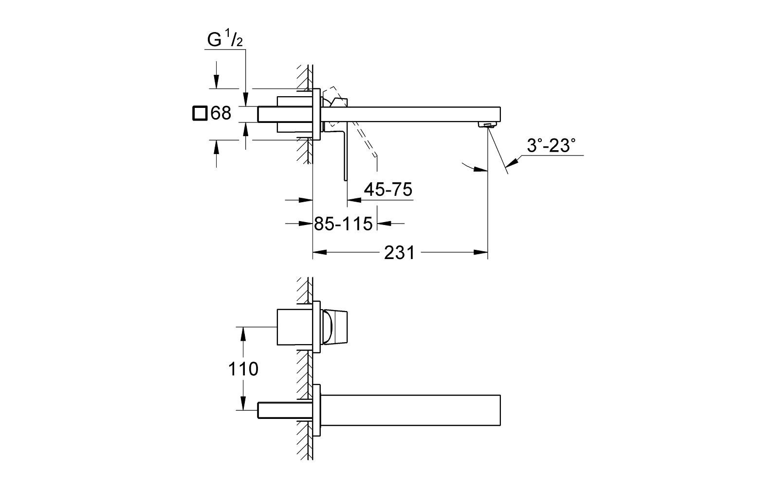 Grohe Waschtischarmatur »Eurocube EHM FMS WT 2-L Wand«