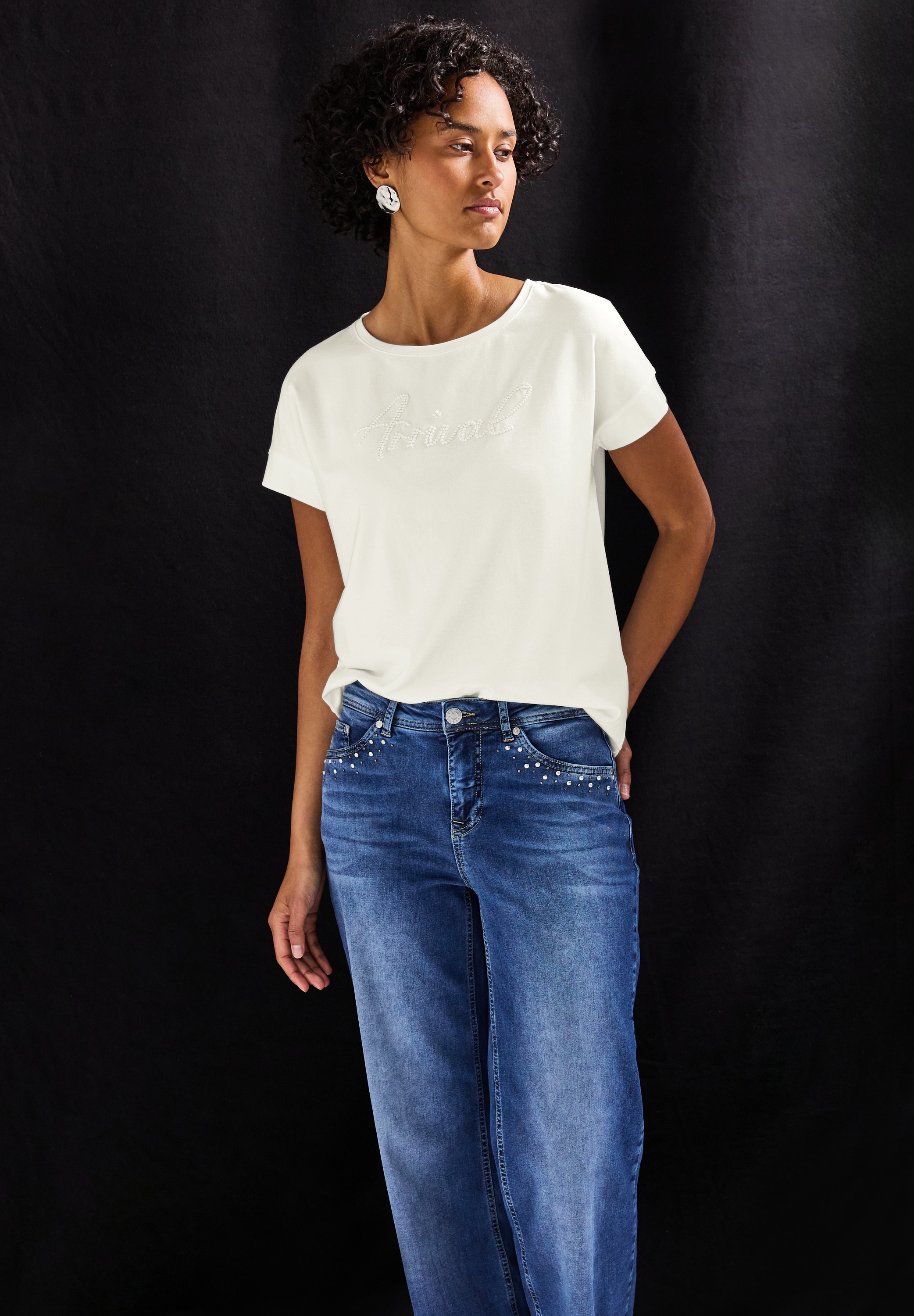 STREET ONE Shirttop, mit Wording-Stickerei