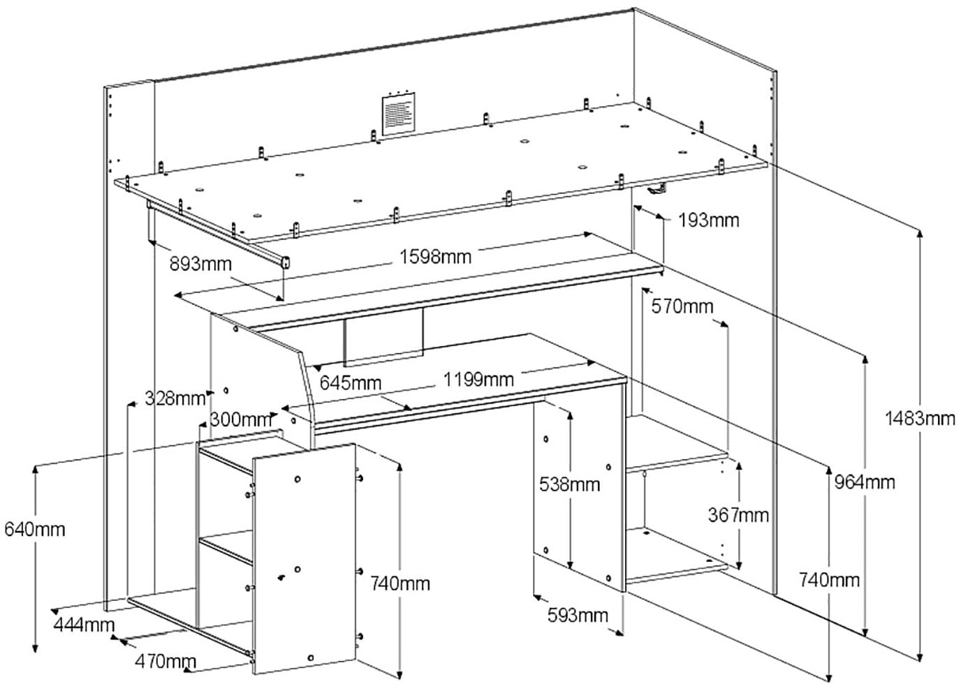 INOSIGN Hochbett »Meddox, NEU! Gamerbett, Jugendbett, LED, Schreibtisch«, (Gesamtaussenmasse B/T/H 203,7/94,4/180 cm), Kleiderstange, viel Stauraum, ideal für kleine Räume, ALL-IN-ONE Bett