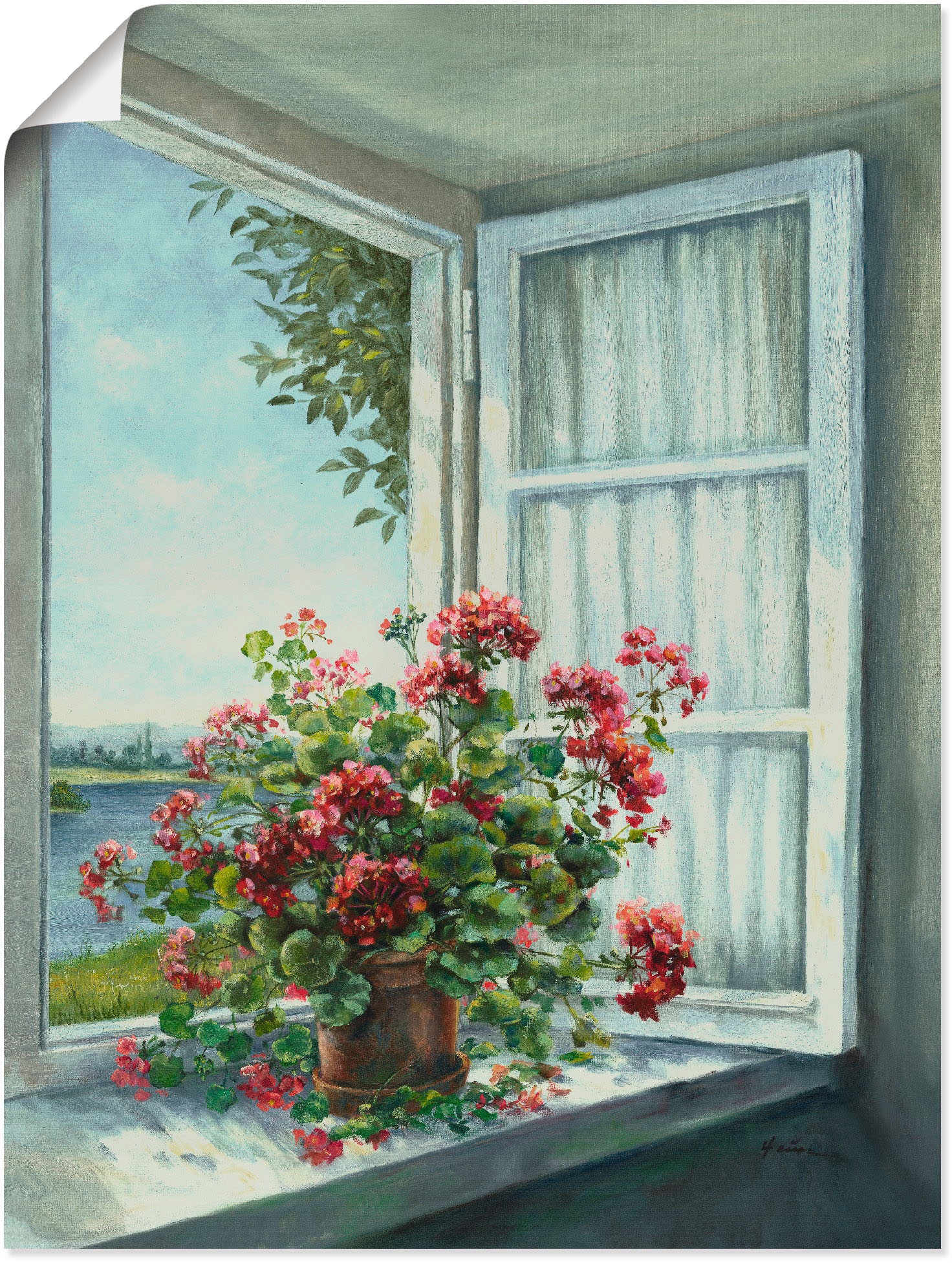 Artland Wandbild "Geranien am Fenster" Blumen 1 Stk. tlg. als Leinwandbild, Poster in verschied. Grössen