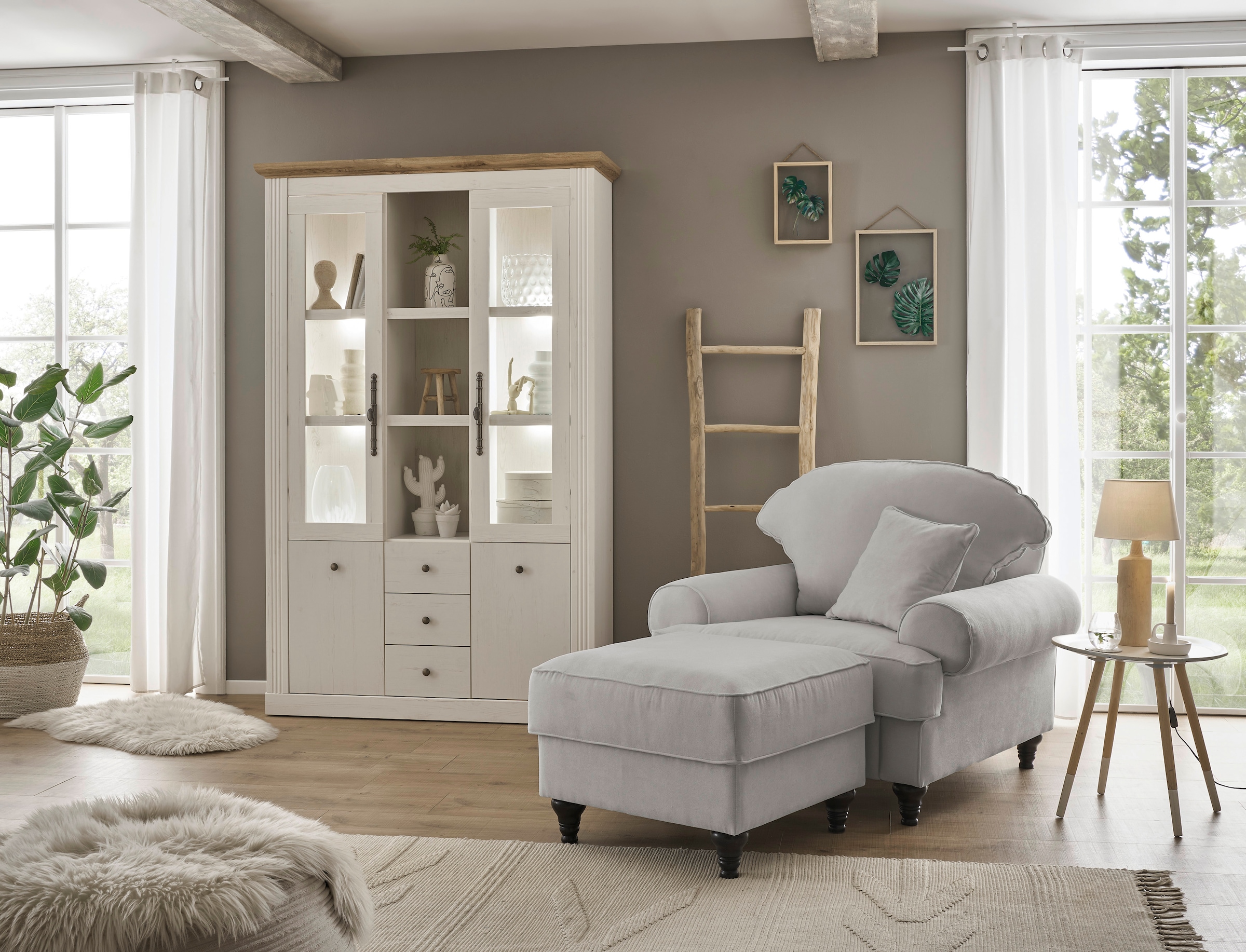 Home affaire Sessel »WESTMINSTER«, (Set, 2 St., 1Sessel, 1 Hocker), mit Federkern-Polsterung