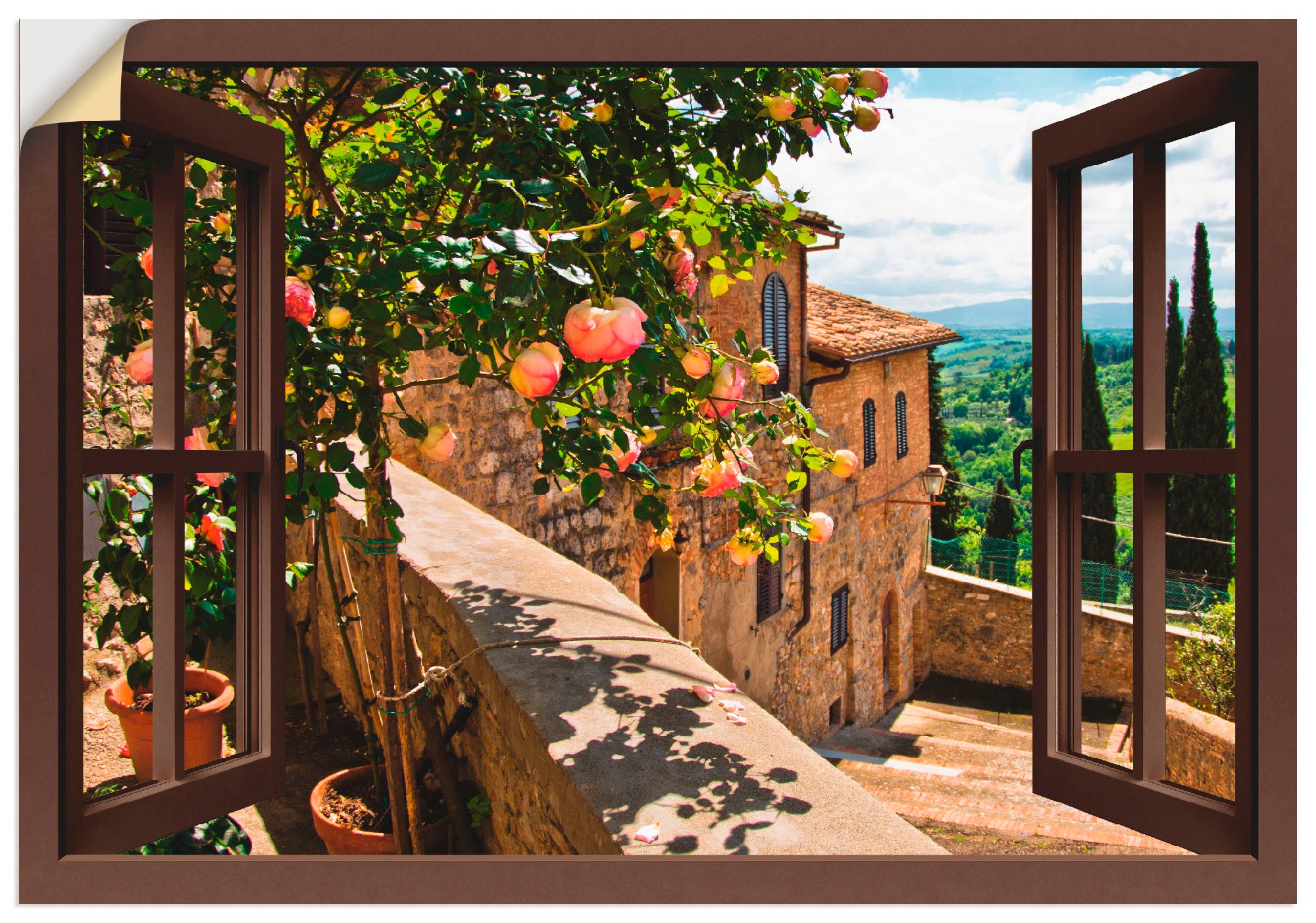 Artland Alubild, in Grössen Toskana«, Rosen St.), als Leinwandbild, Balkon | oder shoppen Jelmoli-Versand Poster Wandbild (1 Wandaufkleber online auf Garten, »Fensterblick versch.