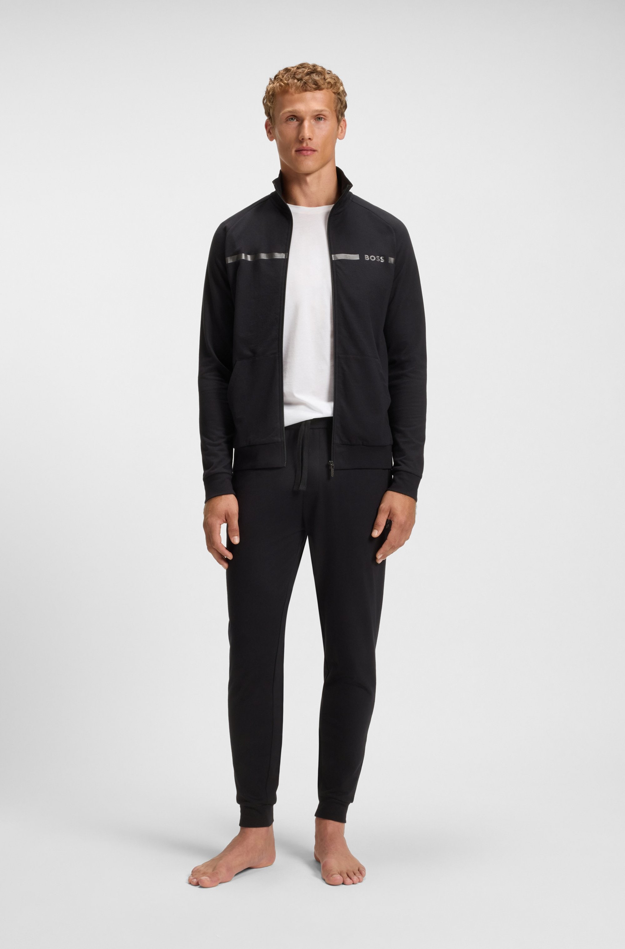 BOSS Sweatjacke »Authentic Jacket Z«, aus Baumwoll-Terry mit Streifen und Logo, regular fit