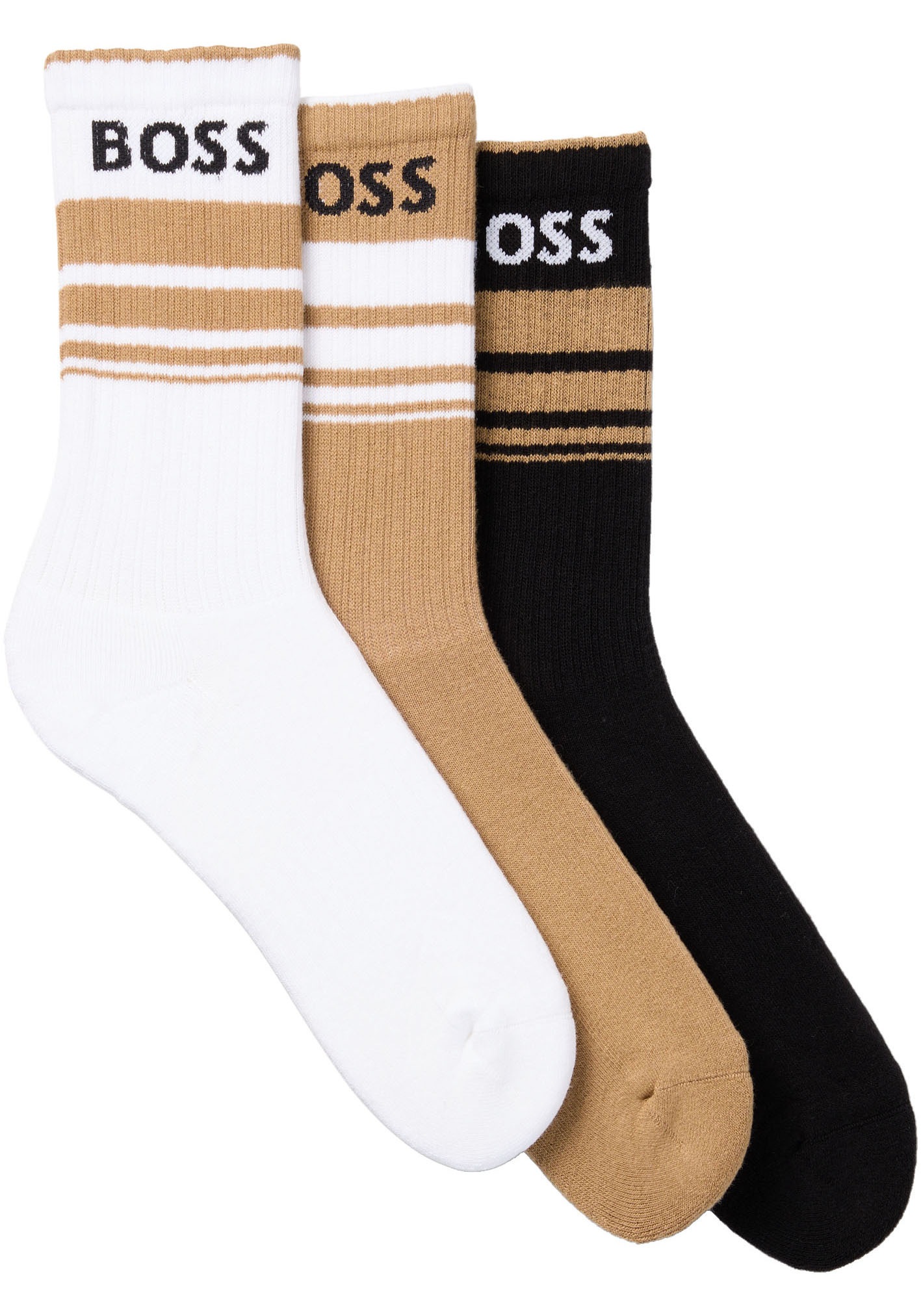 BOSS Freizeitsocken »3P QS Rib Stripe CC« Packung, 3 Stk. tlg. mit BOSS Logo