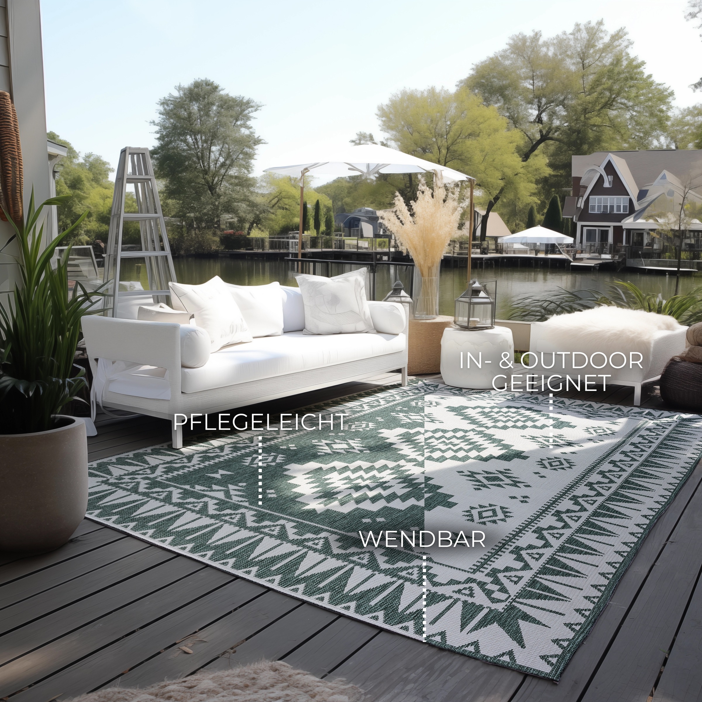 ELLE DECORATION Teppich »Dynamic, Wendeteppich«, rechteckig, 5 mm Höhe, Flachgewebe, In-& Outdoor, Modern, wendbar, Balkon, Wohnzimmer, Aussen