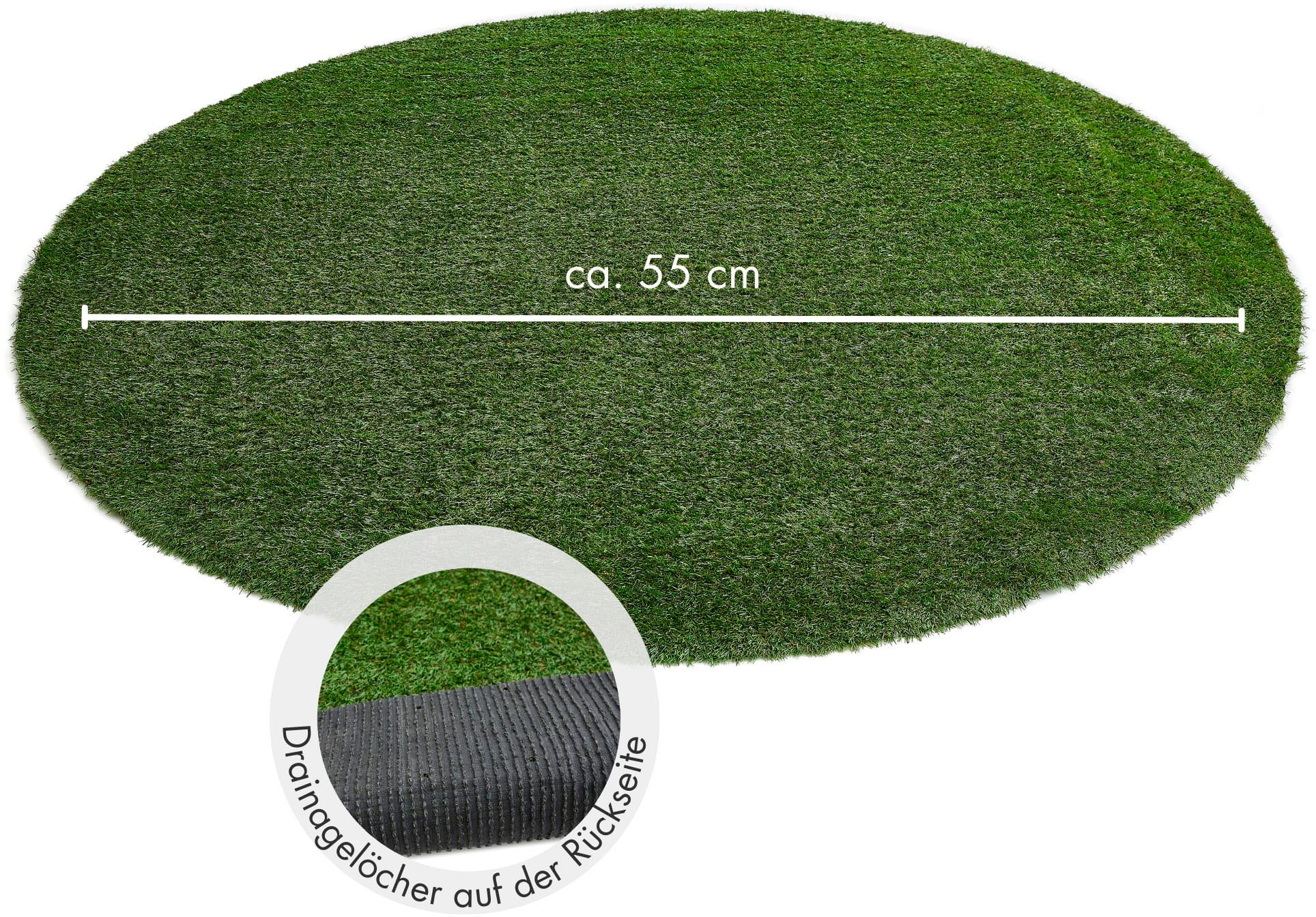 Andiamo Kunstrasen »Rasenteppich Sansibar«, rund, 20 mm Höhe, realistische Optik, mit Drainagefunktion, für Balkon & Terrasse