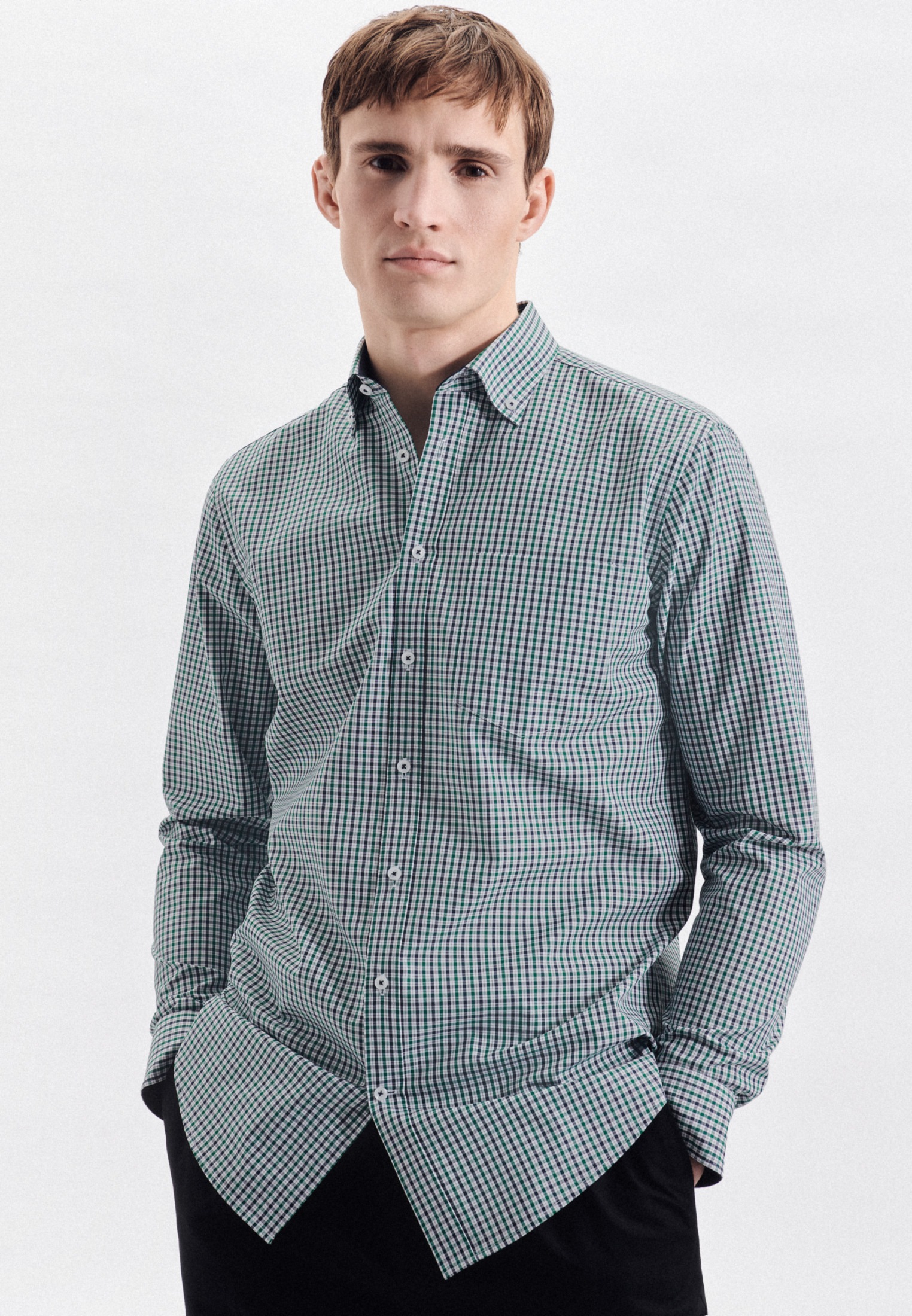 seidensticker Businesshemd »Regular« Regular 1/1 Button-Down-Kragen Karo