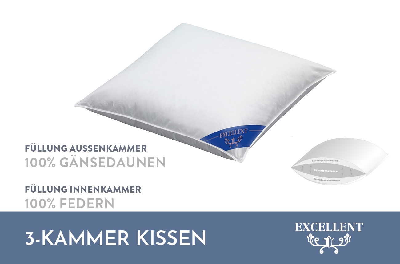 Excellent 3-Kammer-Kopfkissen »Davos«, (1 St.), mit 100% Gänsedaunen in den Aussenkammern gefüllt