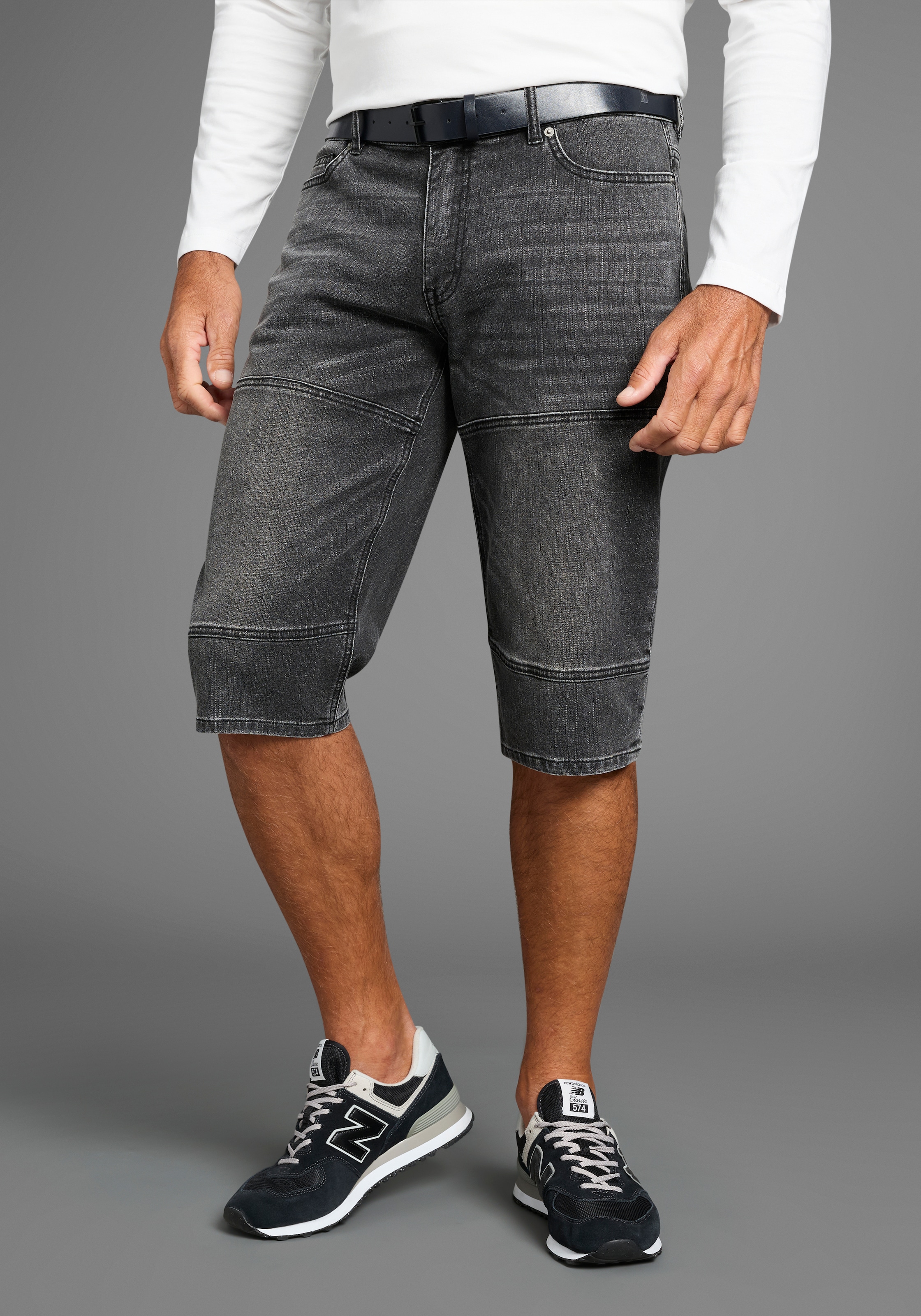 H.I.S Jeansbermudas »HANTZ« Set, mit abnehmbarem Gürtel, 2 Stk. gerader Beinschnitt, Used-Look mit Abriebeffekten