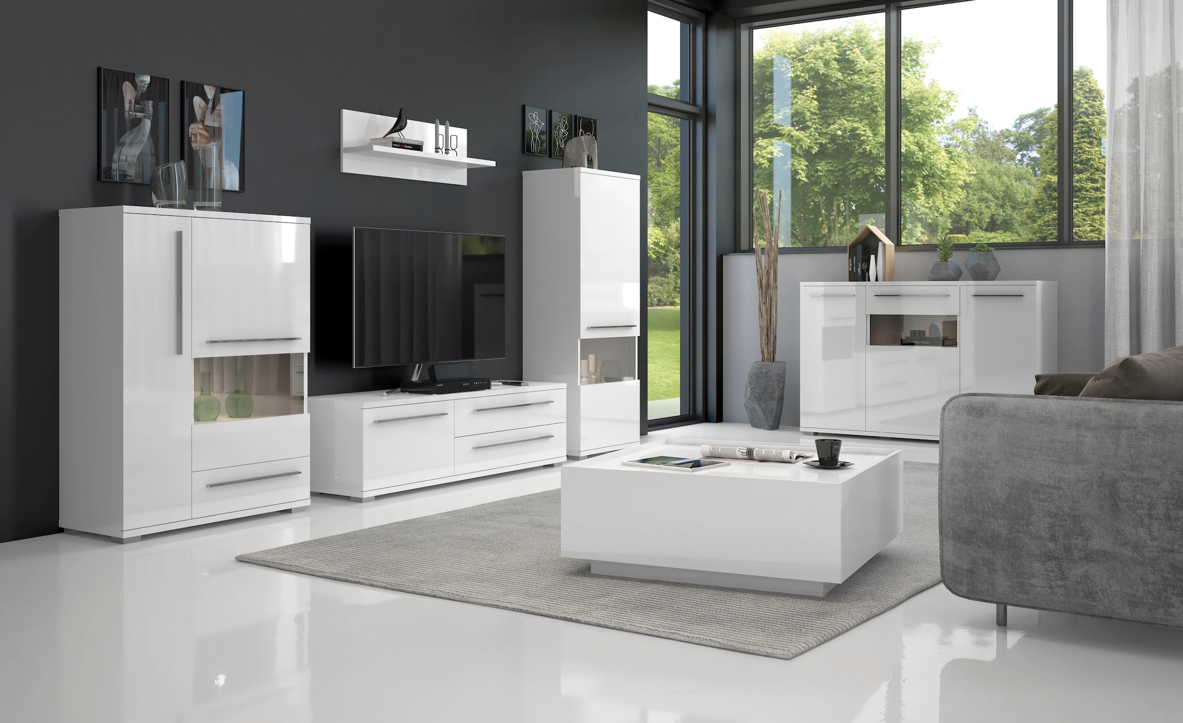 Places of Style Kommode »Piano«, (H/B/T): 84,6/150/45,2cm), Hochglanz UV lackiert, Soft-Close Funktion