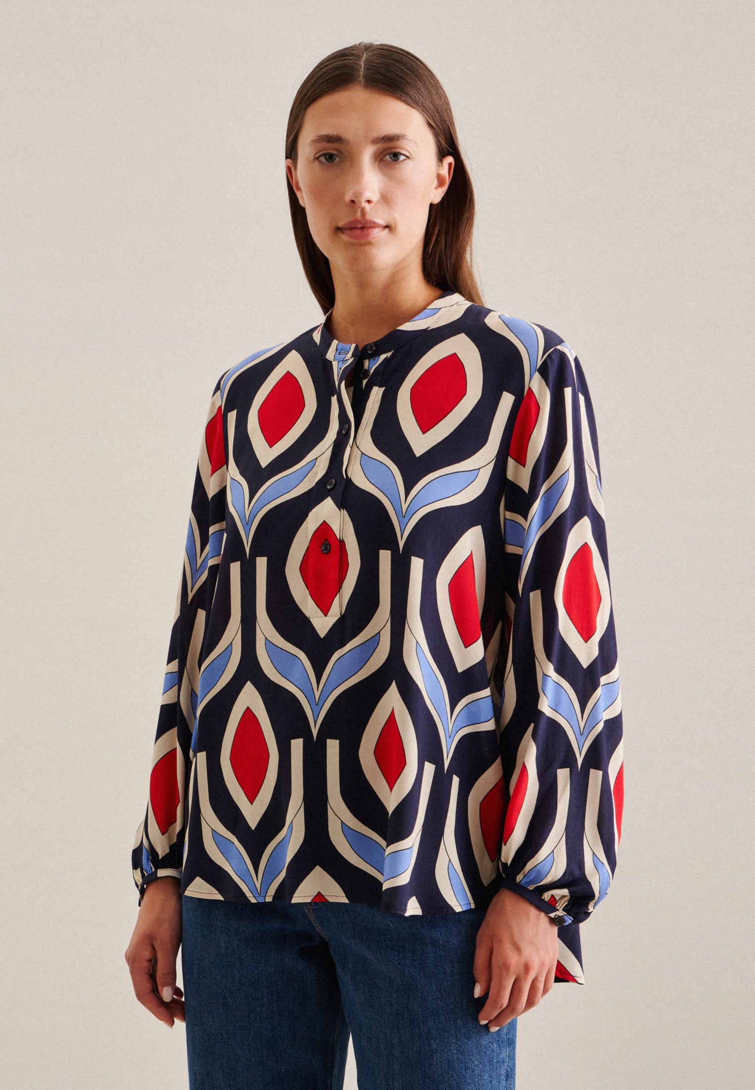 seidensticker Klassische Bluse »Schwarze Rose« Tunika Geometrische Muster