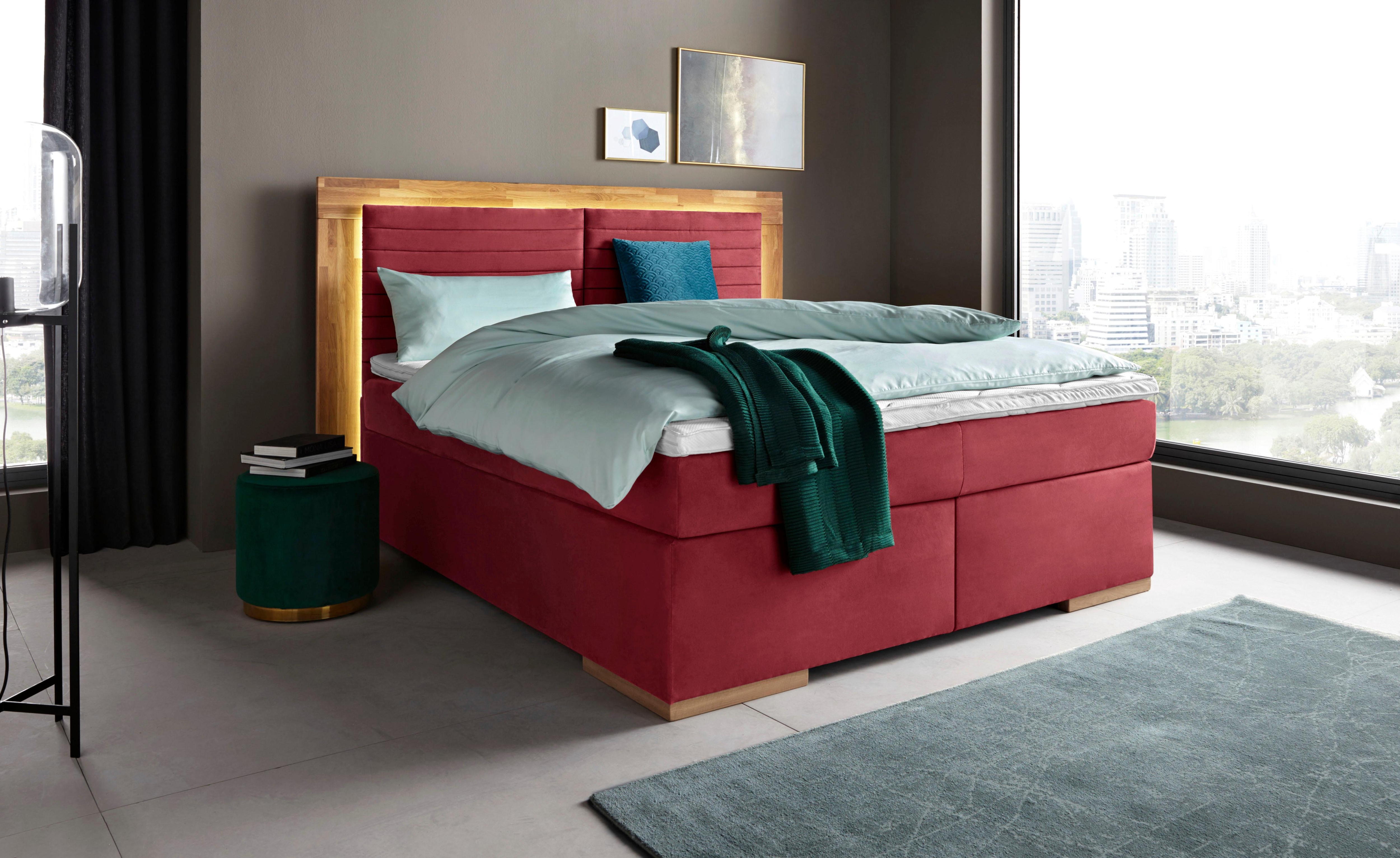 Home affaire Boxspringbett "Cup" mit LED-Beleuchtung, Massivholzrahmen und Topper, in 2 Härtegraden