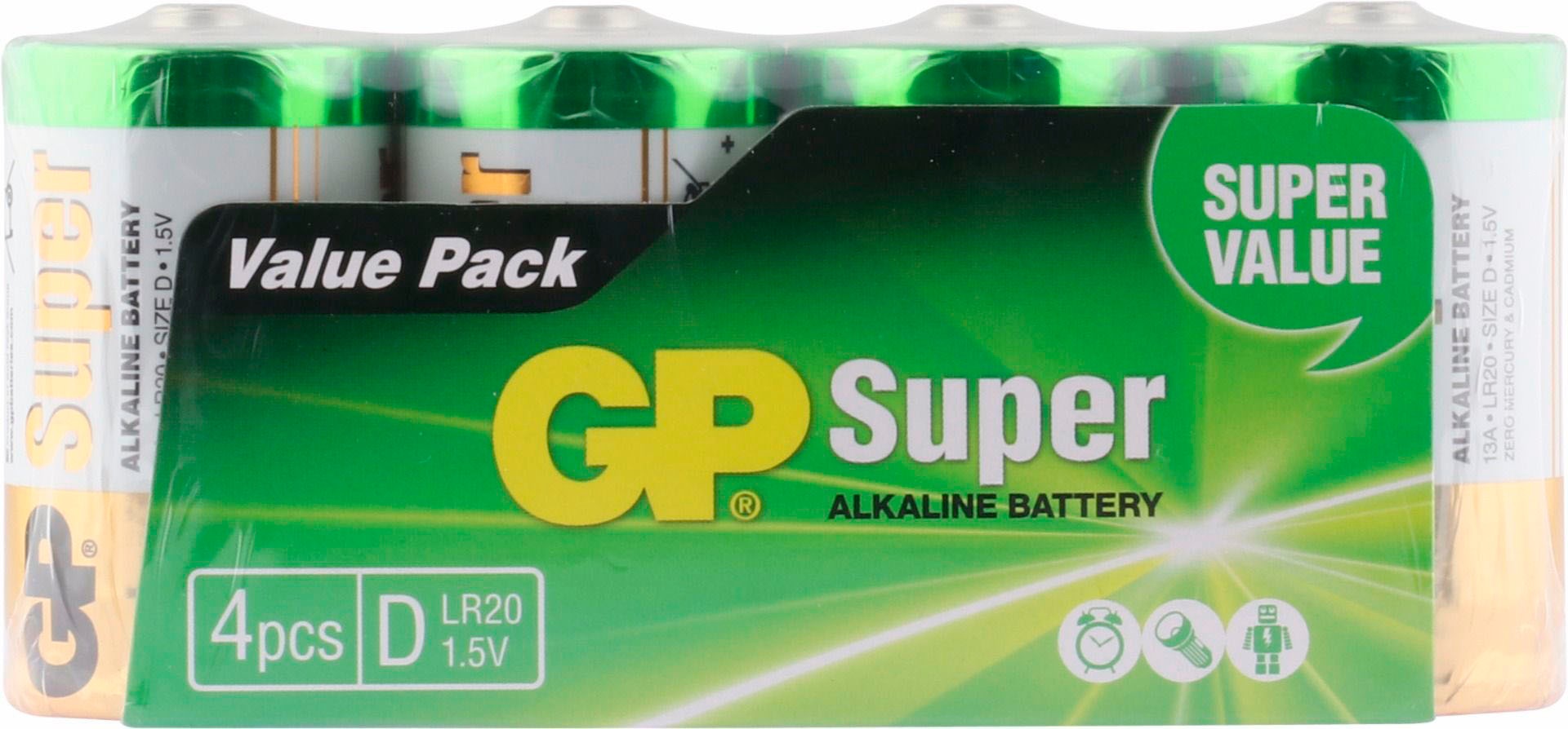 ➥ GP Batteries Batterie »Super Alkaline D«, LR20, 1,5 V, (Set, 4 St.) jetzt  shoppen