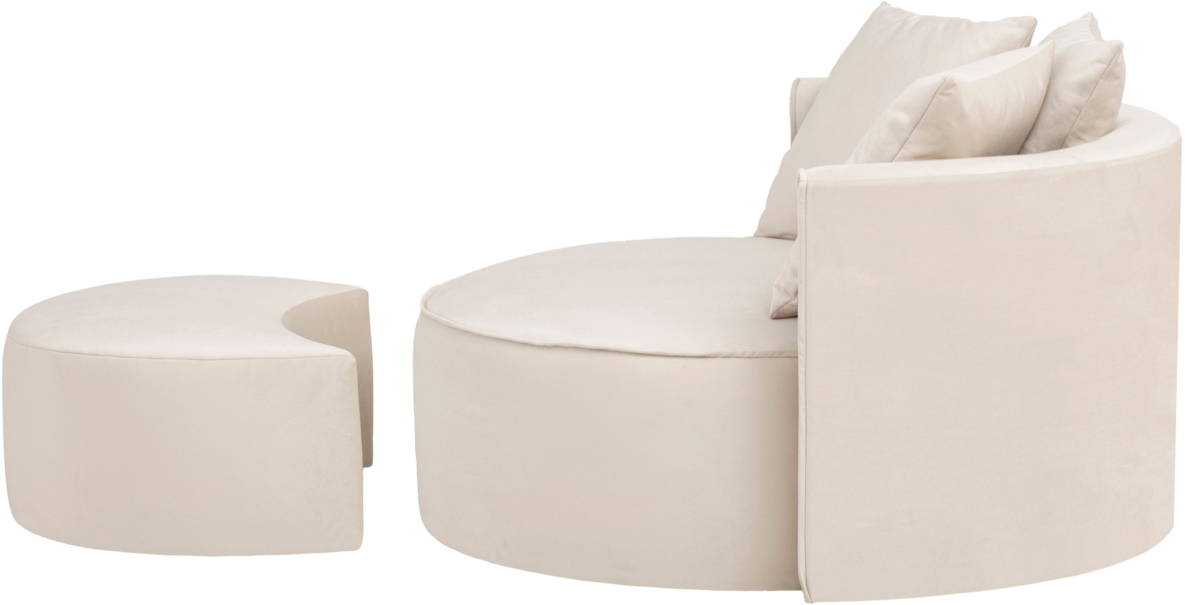 LeGer Home by Lena Gercke XXL-Sessel »Isalie, Rundsessel mit Hocker, Lesesessel, Loveseat, Big-Sessel«, (Set), trendige Stoffe, mit 3 Zierkissen, grosse Sitzfläche