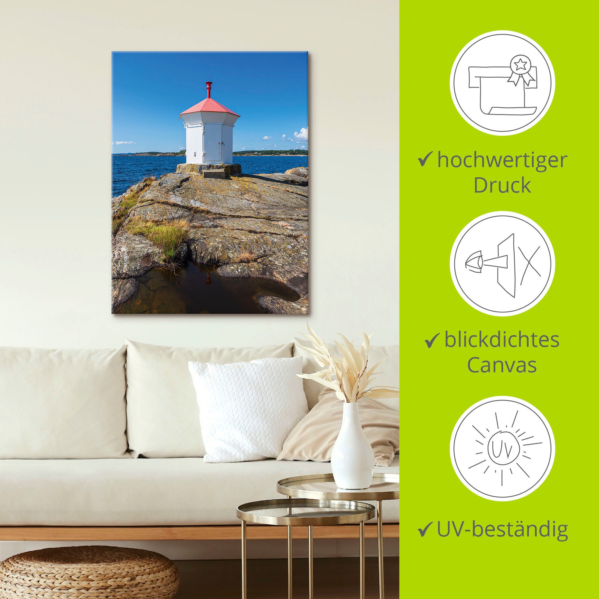 Artland Wandbild »Leuchtfeuer, Schäreninsel Merdo Norwegen«, Gebäude, (1 St.), als Alubild, Leinwandbild, Wandaufkleber oder Poster in versch. Grössen