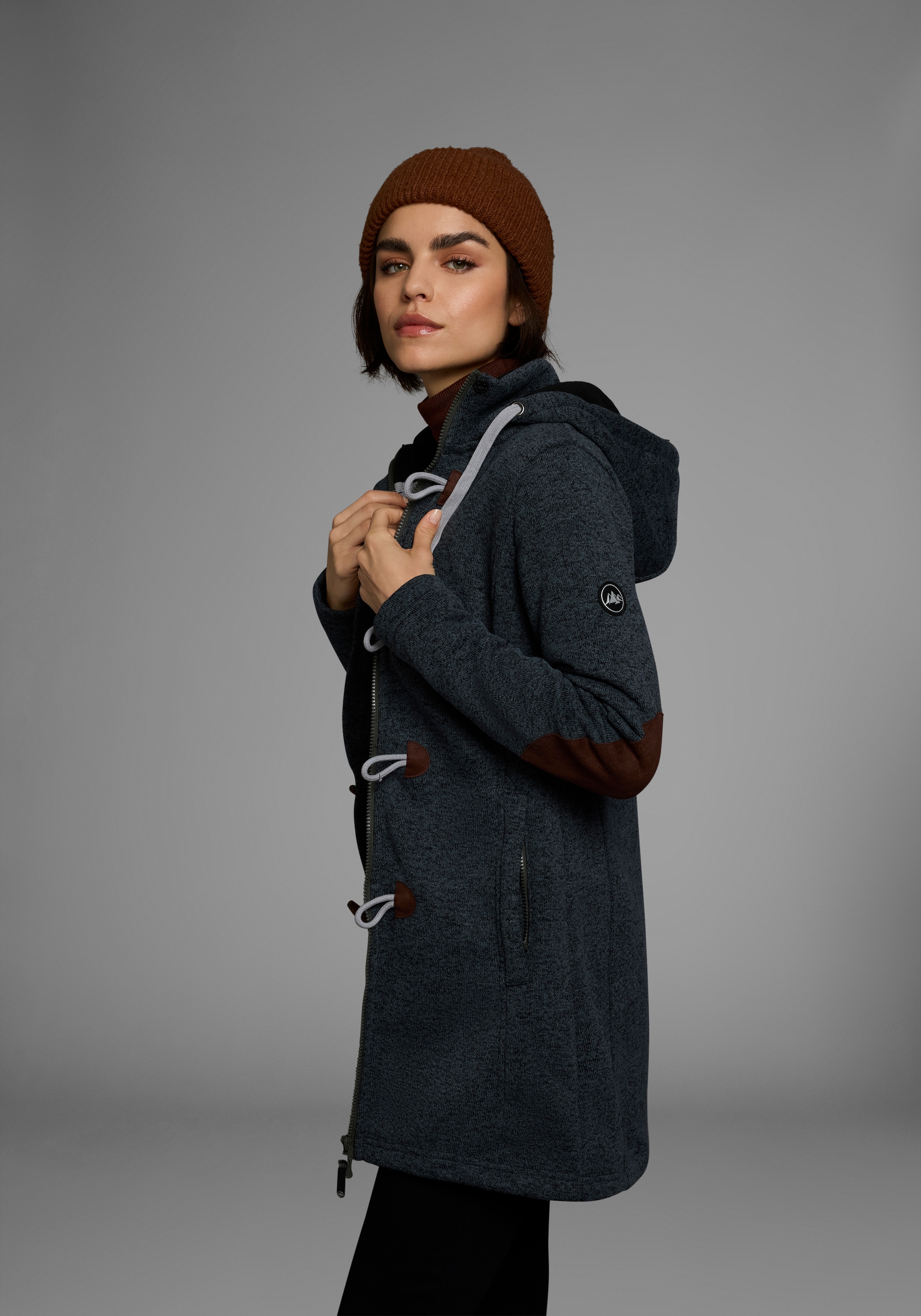 Polarino Strickfleecejacke, mit Kapuze, für den Übergang, aus Strickfleece, atmungsaktiv