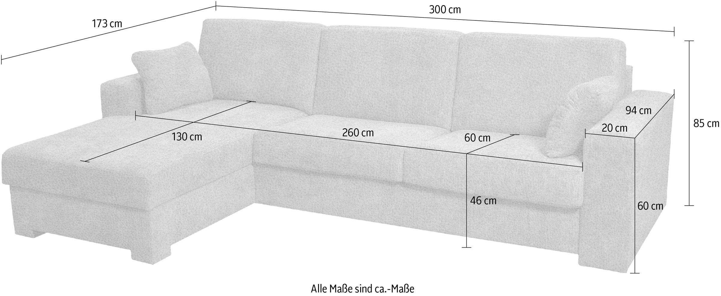 Home affaire Ecksofa Roma "L" Dauerschlaffunktion, mit Unterfederung, Matratzenhöhe 14cm, Liegemasse ca 163x198 cm, L-Form