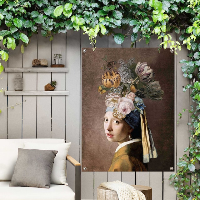 Garten mit kaufen Perlenohrring«, oder Poster Reinders! Blumenmädchen Jelmoli-Versand »Vermeer dem | für Outdoor online Balkon
