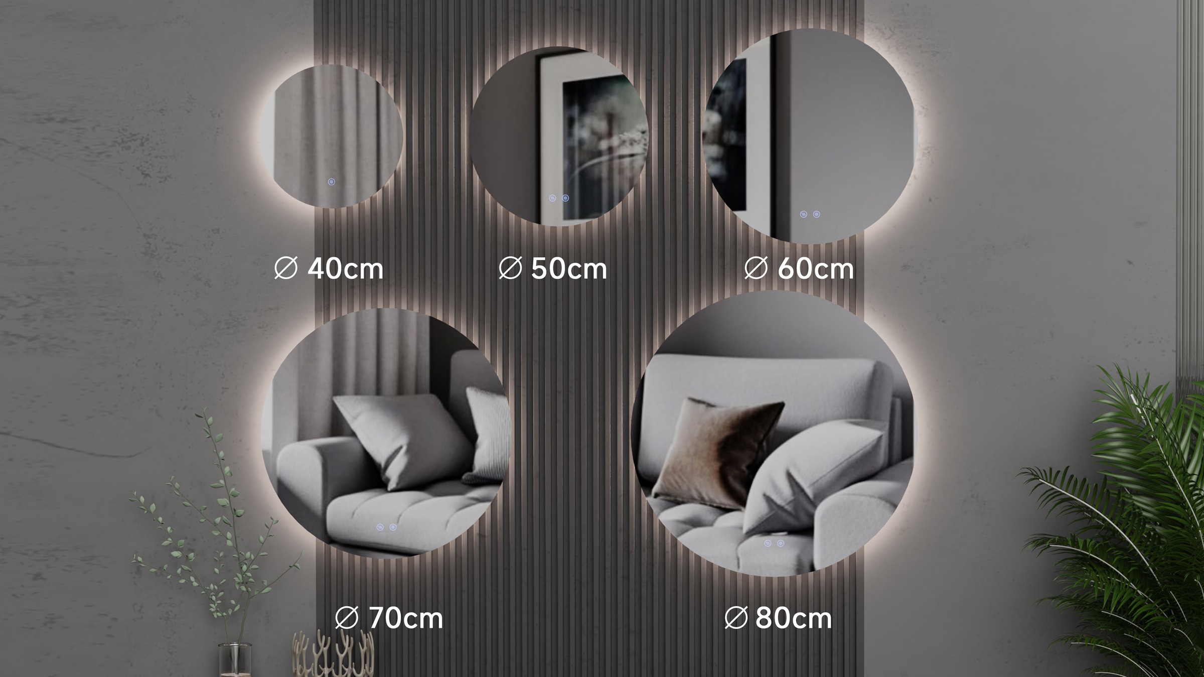 welltime LED-Lichtspiegel "Toledo rund, Spiegel mit LED Beleuchtung, Badspiegel" mit Anti-Fog Beschichtung