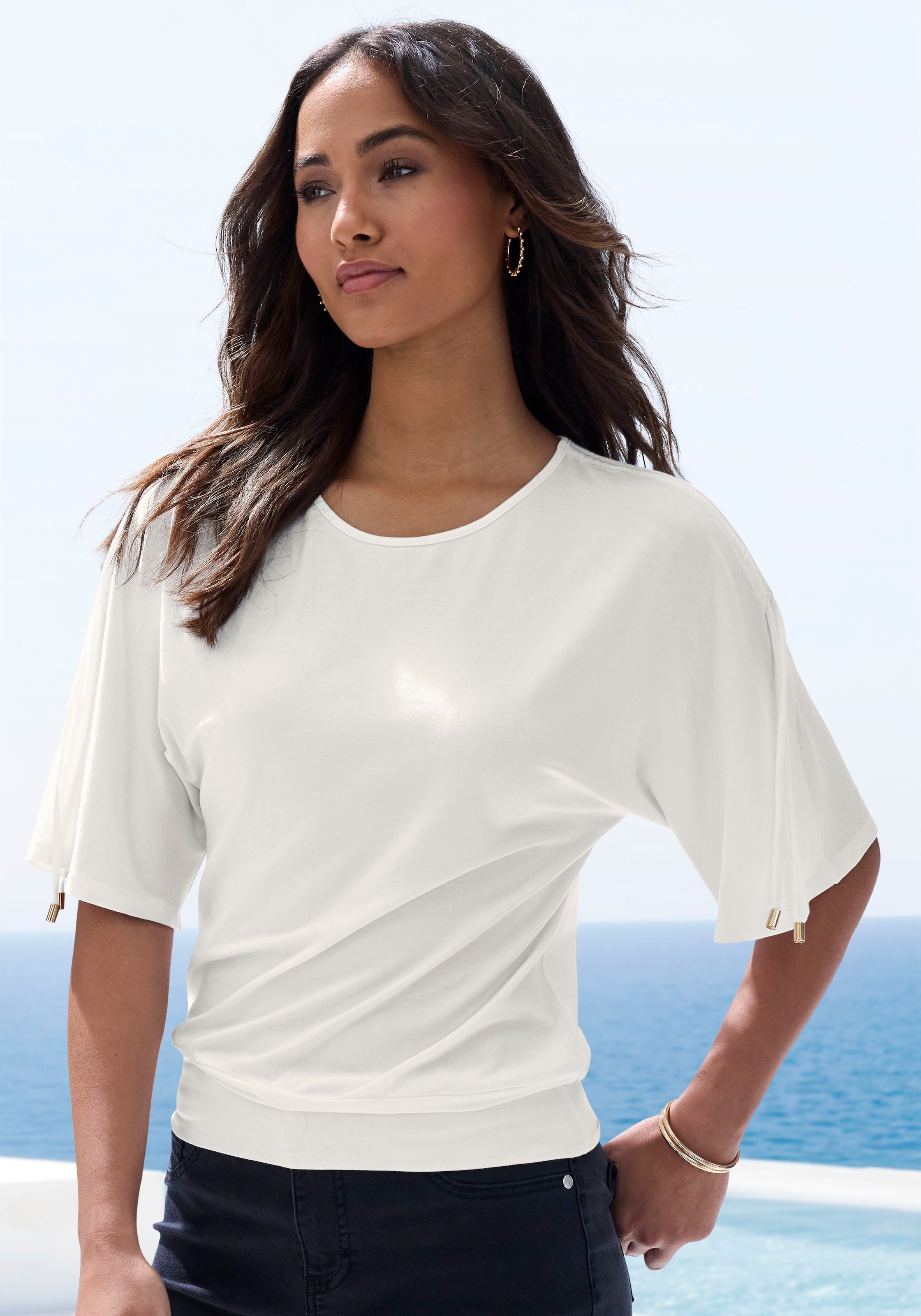 LASCANA Rundhalsshirt »mit variabler Ärmellänge« aus weichem Viskose-Stretch