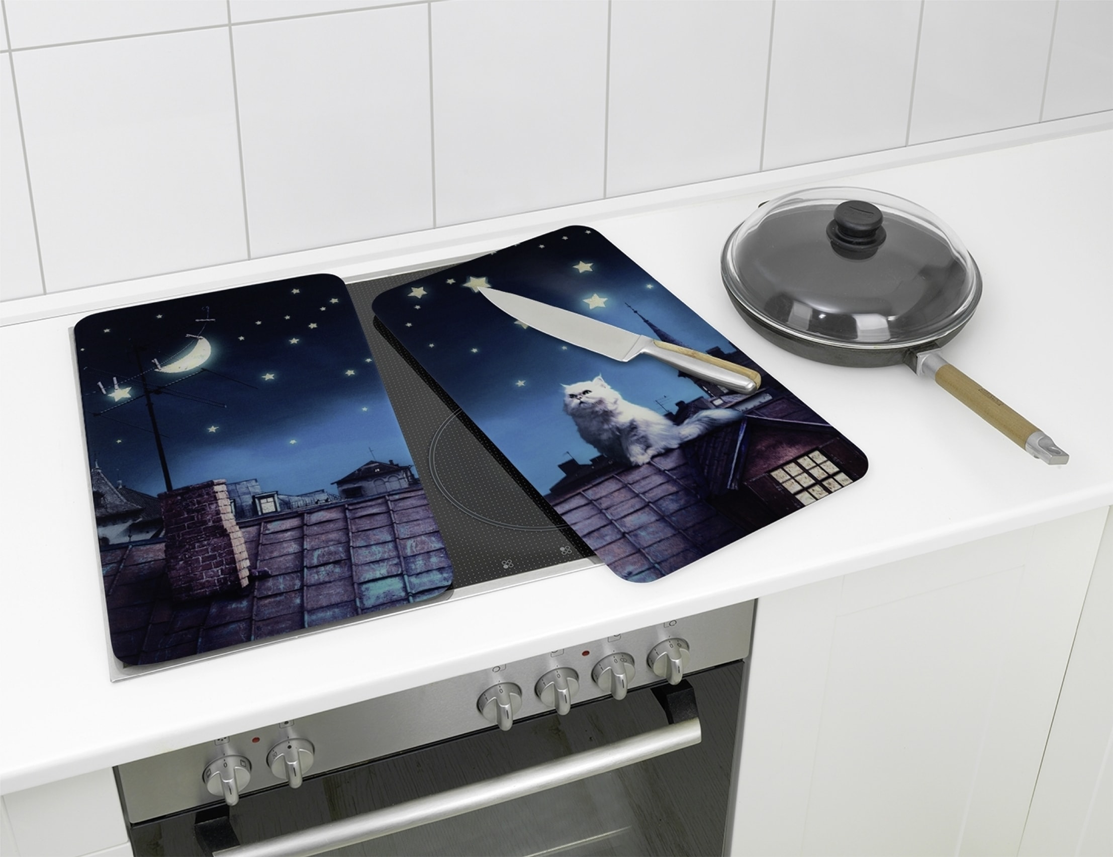 Maximex Herd-Abdeckplatte »Universal Modell Moon Cat«, (Set, 2 tlg.), Herdabdeckung für alle Herdarten, kratzfest, mit rutschfesten Füssen