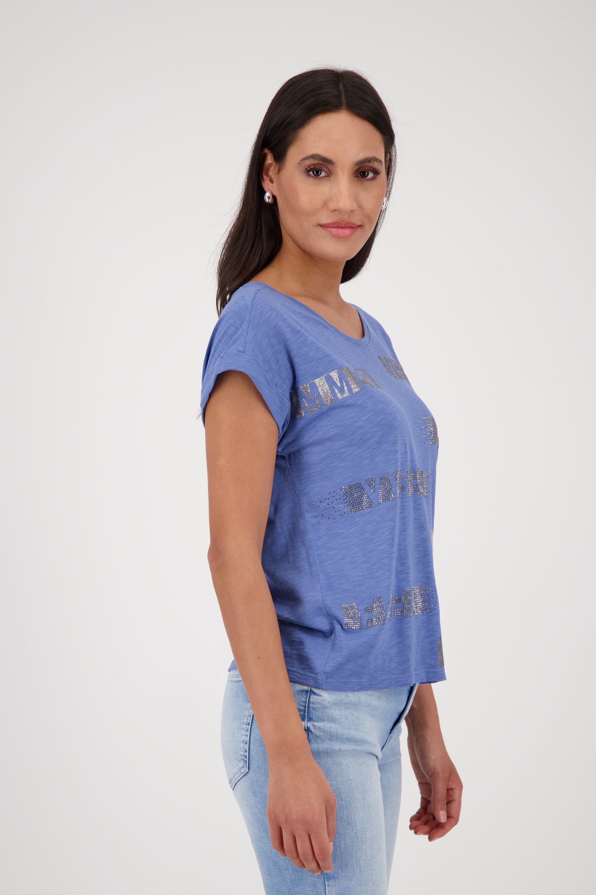 Monari T-Shirt »Shirt Basic Schmuckschrift«, Mit Rundhalsausschnitt