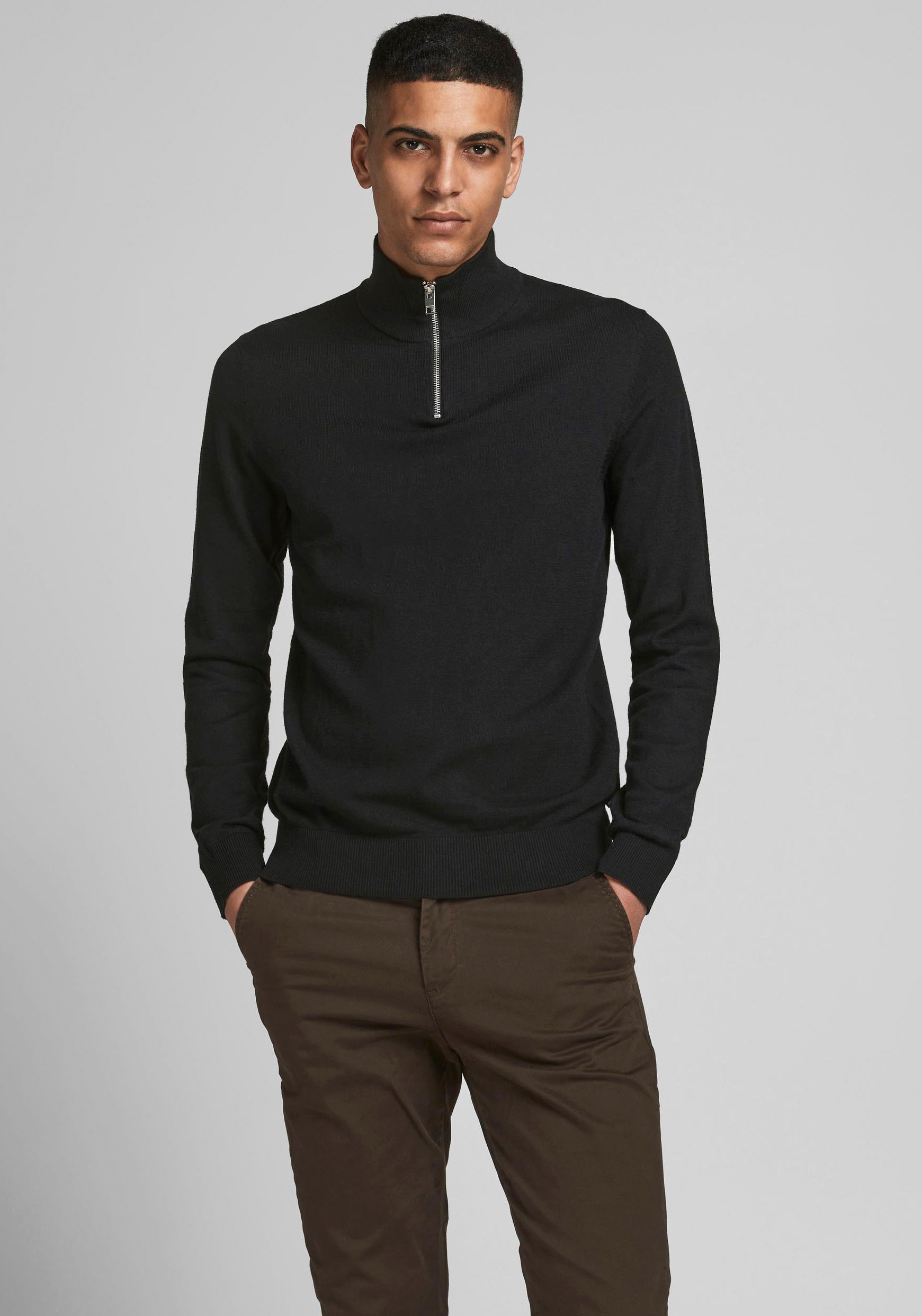Jack & Jones Strickpullover »EMIL KNIT HALF ZIP« mit kurzem Reissverschluss im Troyer-Look