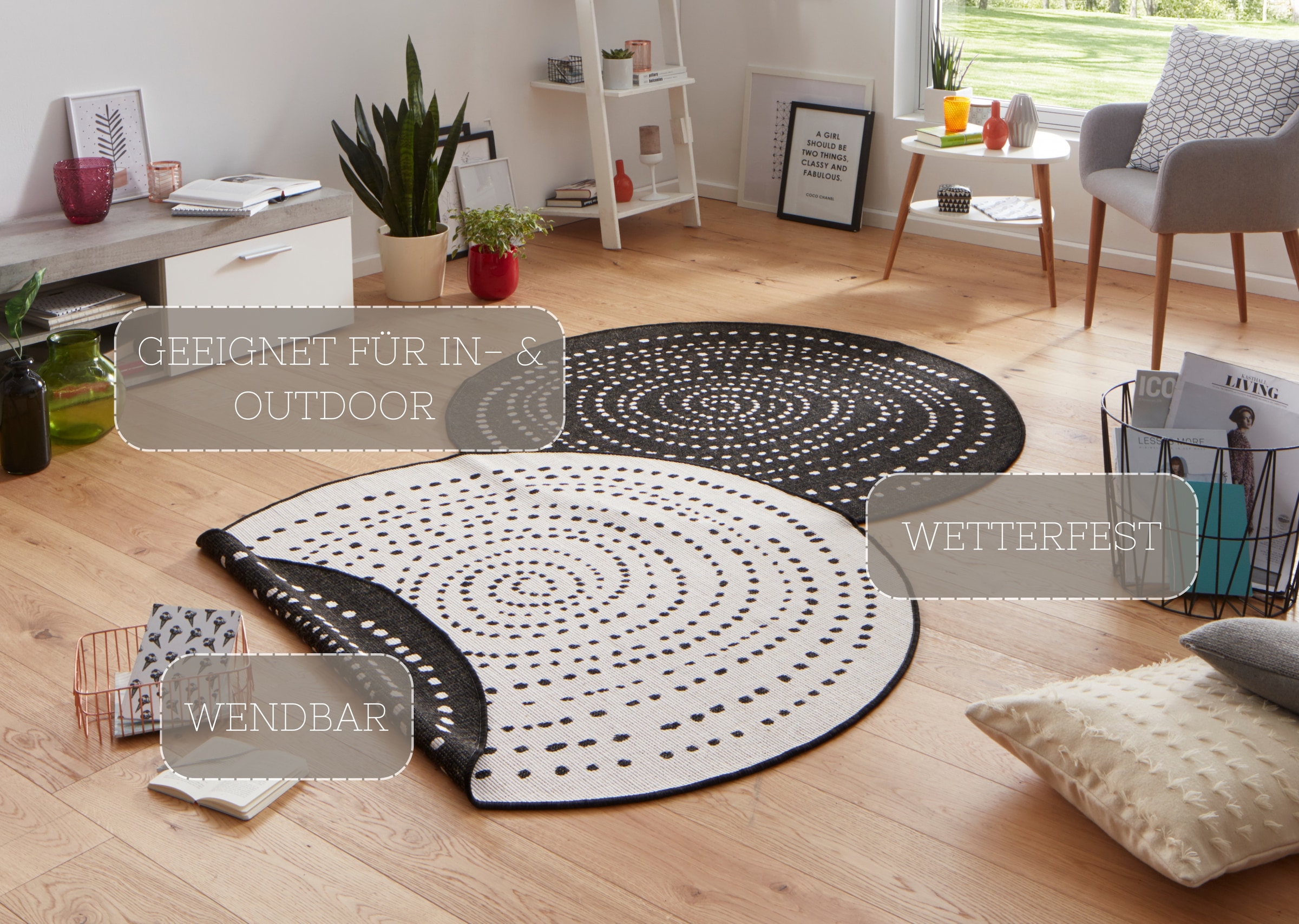 NORTHRUGS Teppich »Bali«, rund, 5 mm Höhe, In-& Outdoor, Wetterfest, Balkon, Garten, Wohnzimmer, Wasserfest