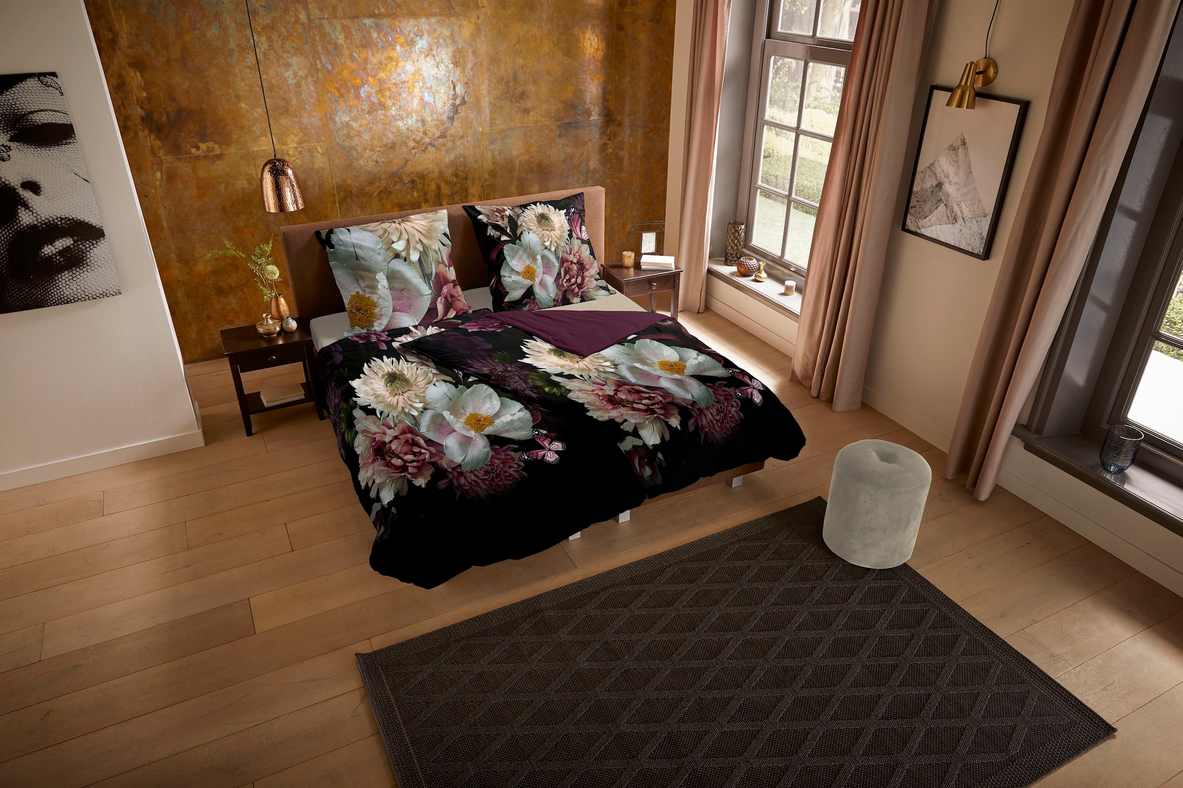 PURE luxury collection Wendebettwäsche »Marleen«, Mikrofaser, 135x200, Pflegeleicht, Reissverschluss, Wendeoptik, Blumen