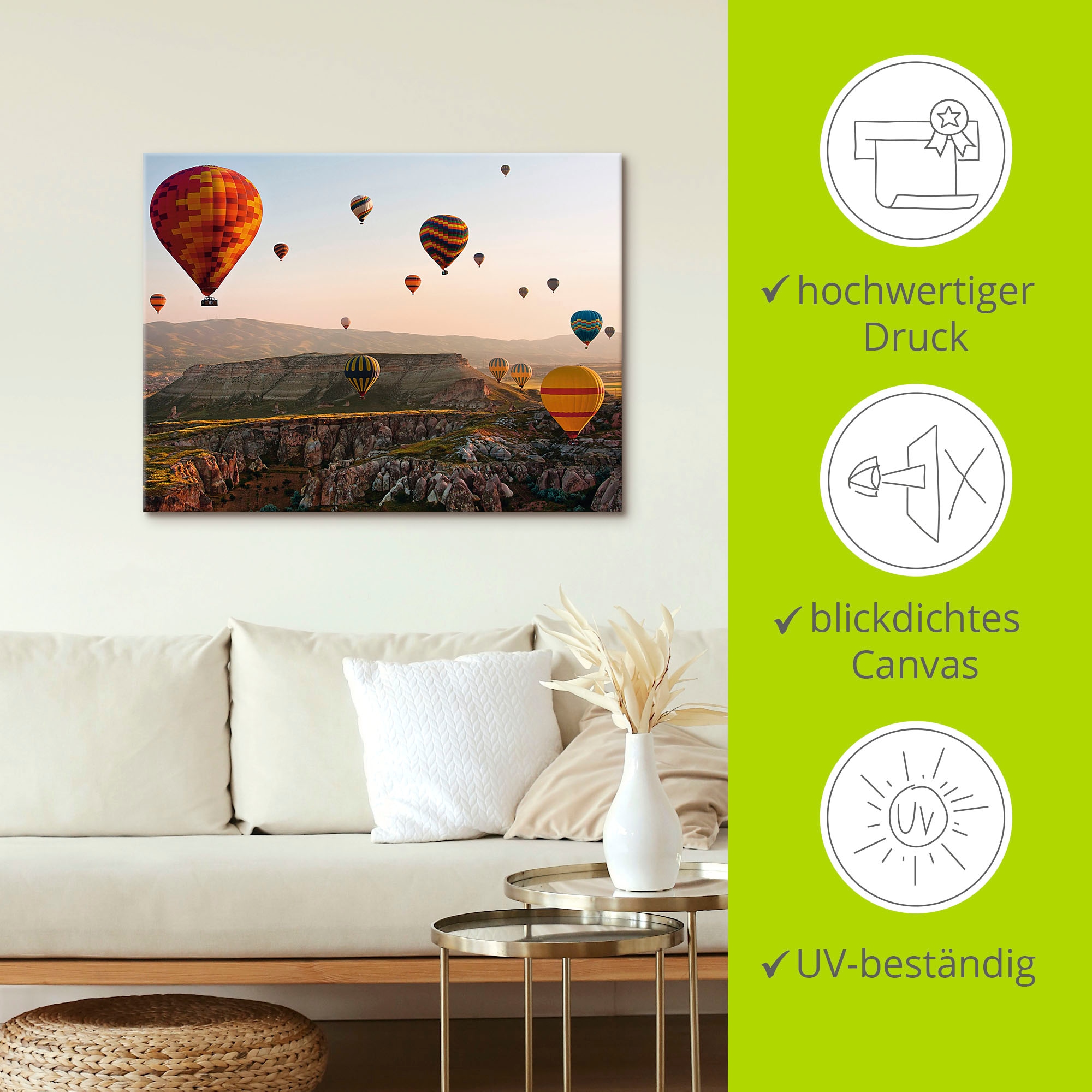 Artland Wandbild »Kappadokien Ballonfahrt«, Ballonfahren, (1 St.), als Leinwandbild, Poster in verschied. Grössen