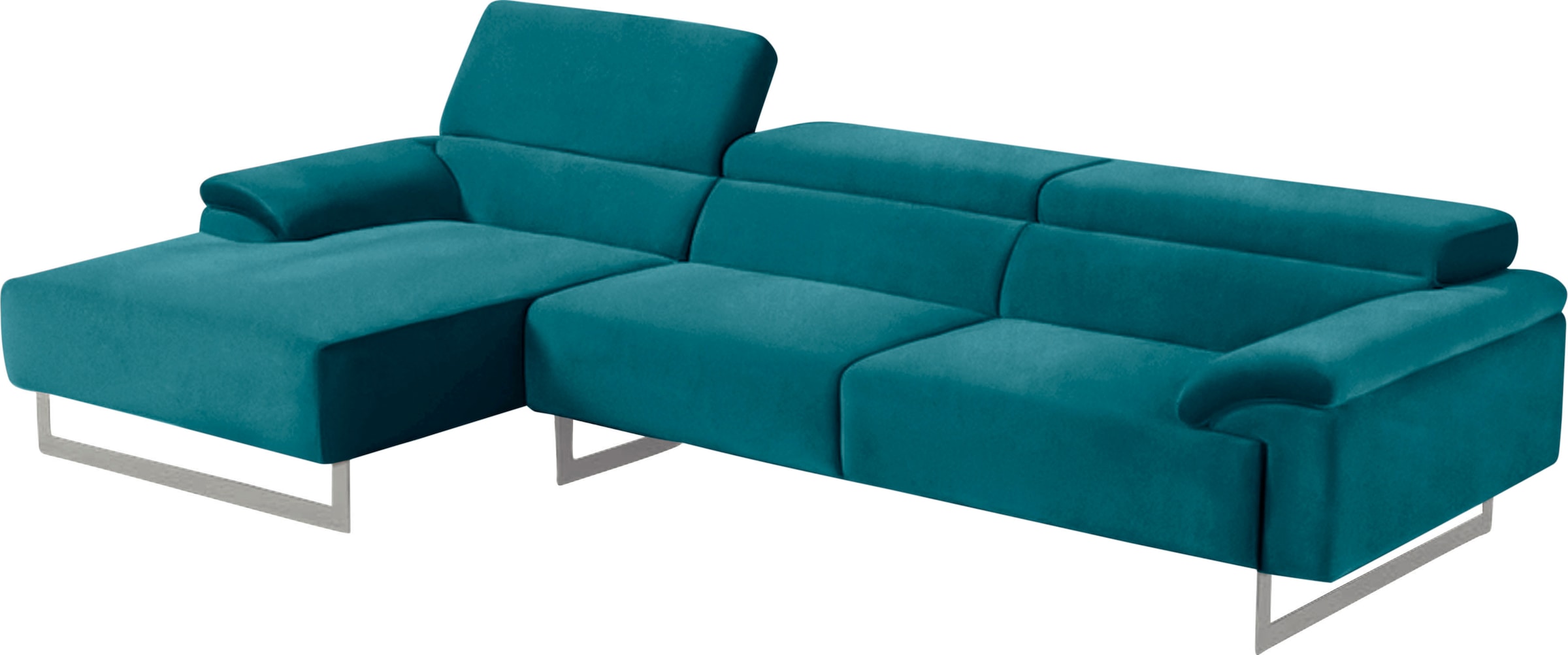 Egoitaliano Ecksofa "Malika, edel und bequem, Designsofa mit hochwertigen Bezügen, L-Form" mit Recamiere, inkl. Kopfteilverstellung und chromfarbenen Metallfüssen