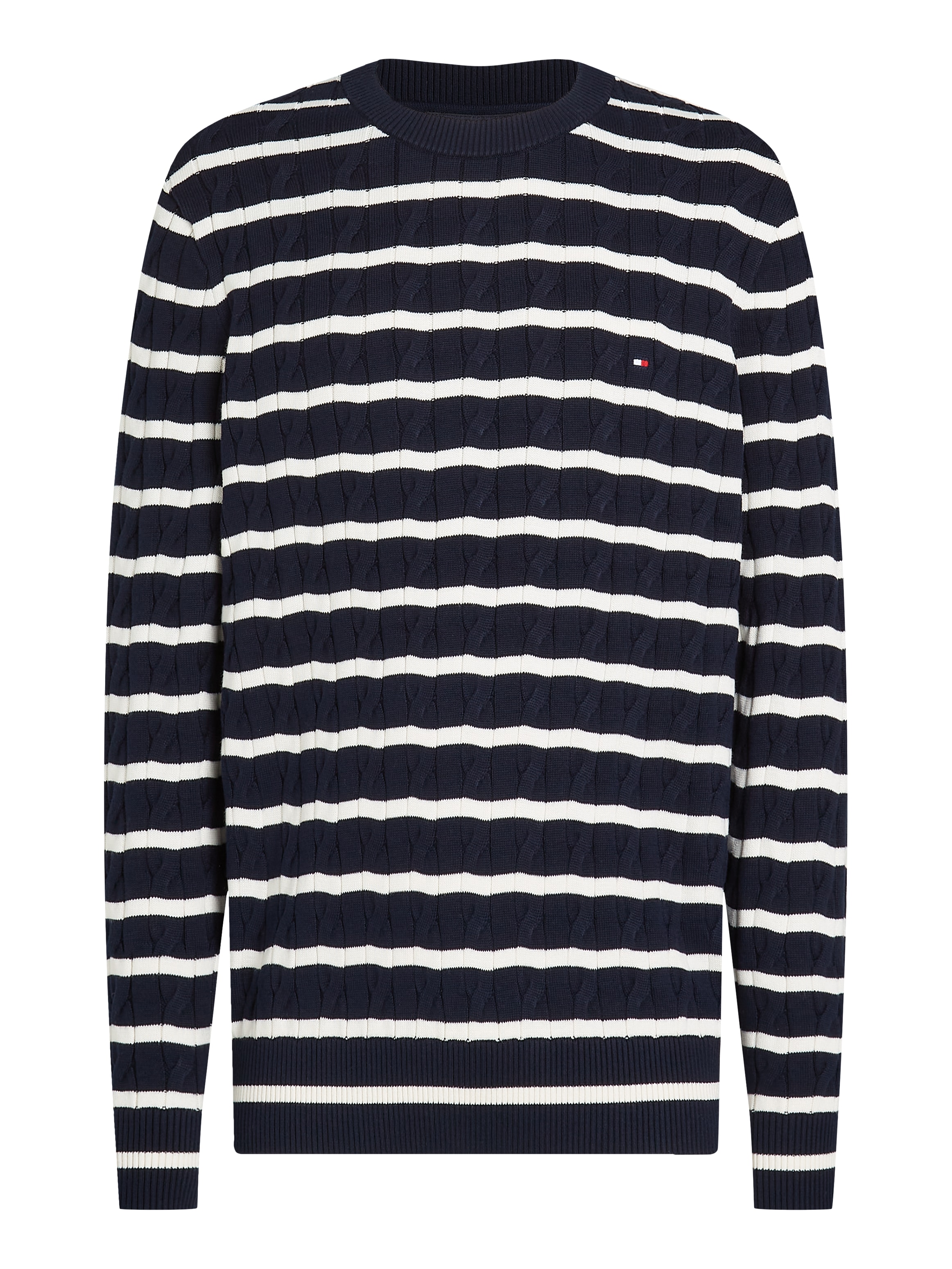 Tommy Hilfiger Strickpullover »CLASSIC CABLE CREW NECK mit Strukturstrick und Flaglabel«, unifarben, casual, regular fit, Baumwolle, Rundhals