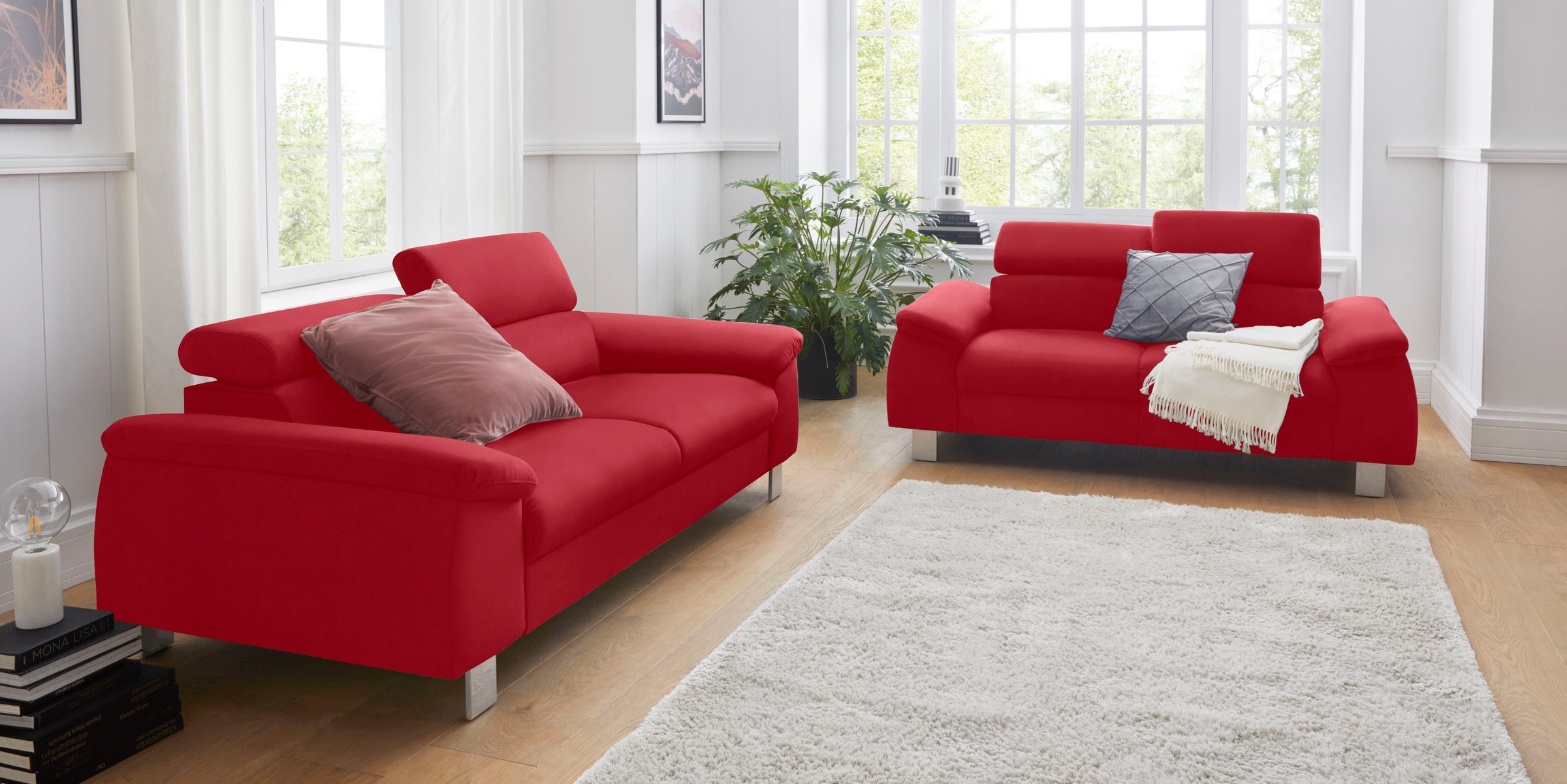 COTTA Polstergarnitur »Komaris«, (Set), Set bestehend aus: 3-Sitzer mit Kopfteilverstellung & Hocker