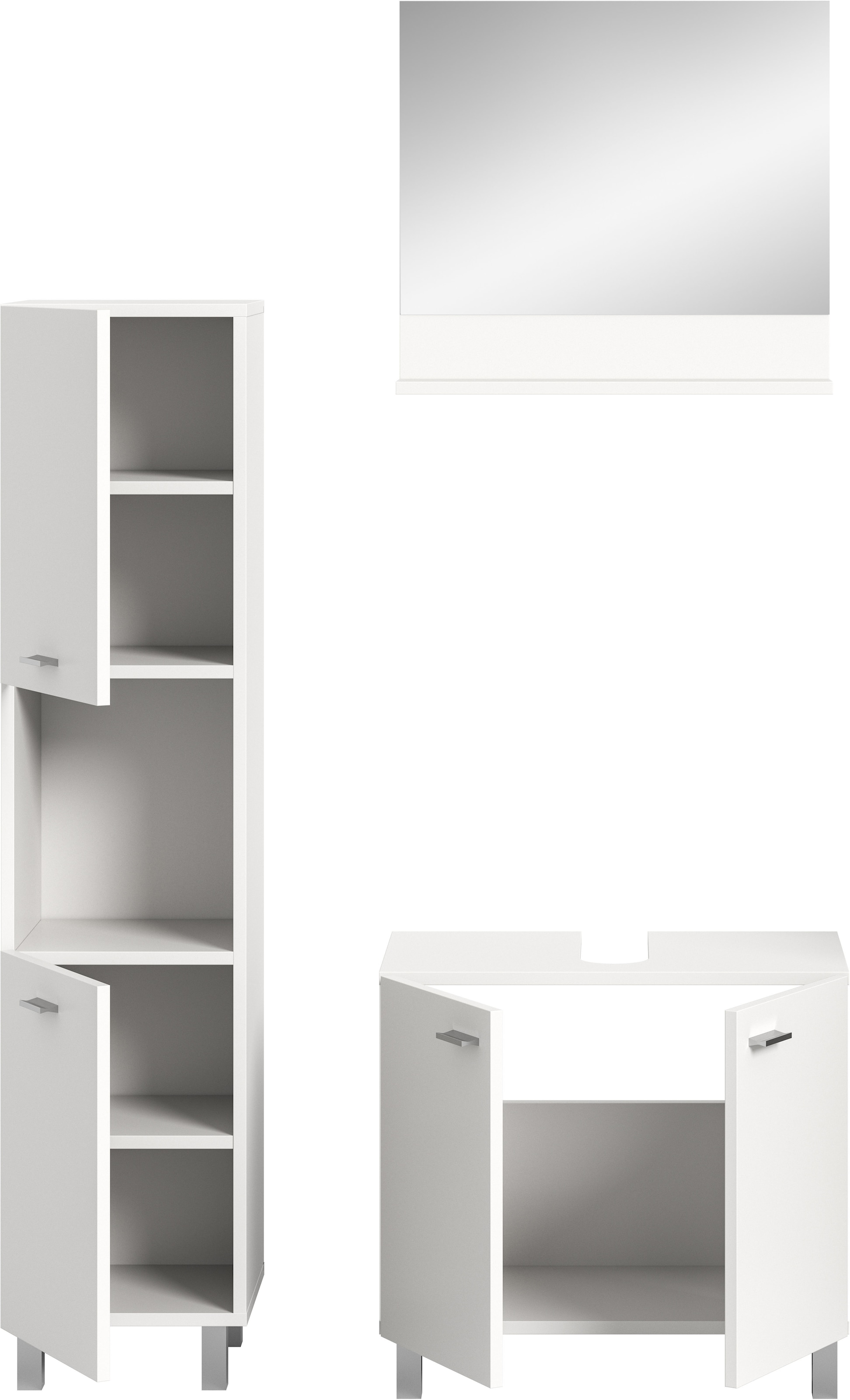 welltime Badmöbel-Set »Tampa, Breite 102cm, 3-teilig«, (3 St.), Waschbeckenunterschrank, Spiegel, Hochschrank