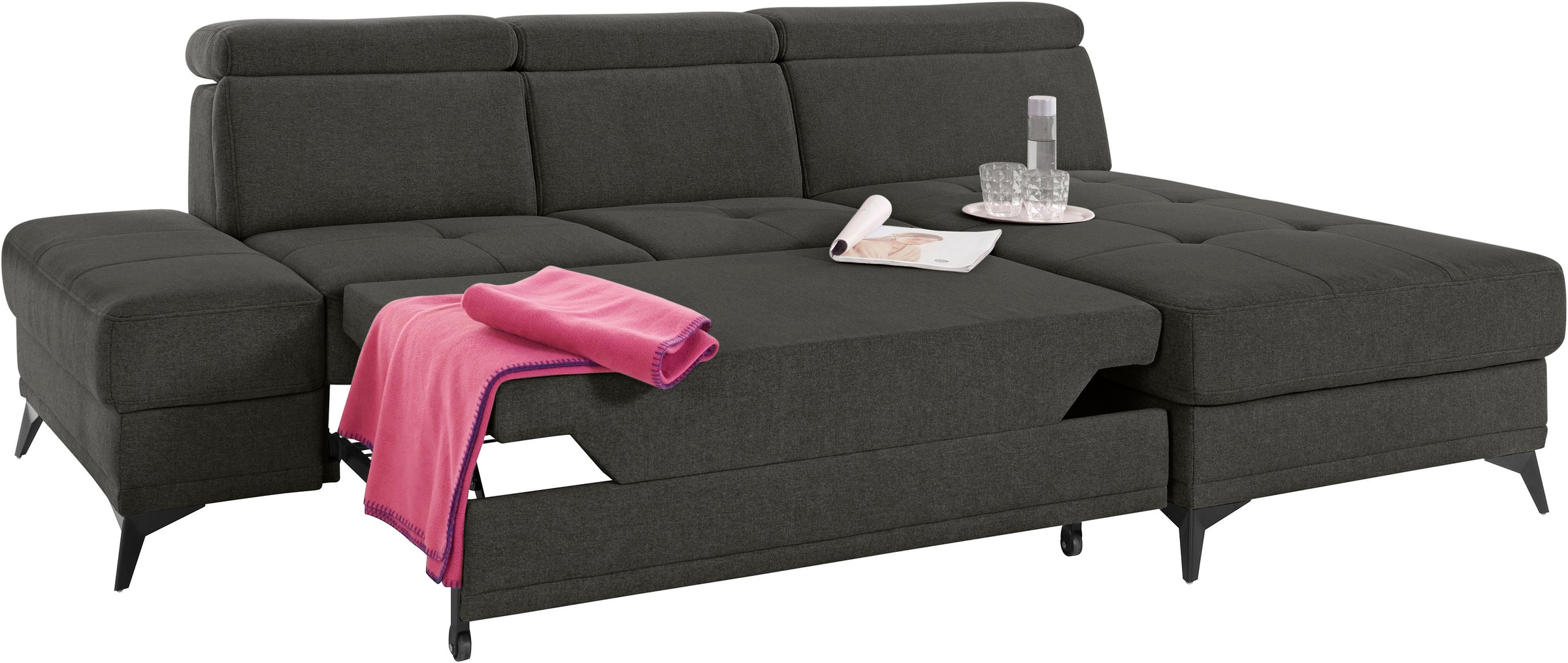 INOSIGN Ecksofa »Cardiz L-Form«, inkl.Kopfteilverstellung und Federkern wahlweise mit Bettfunktion