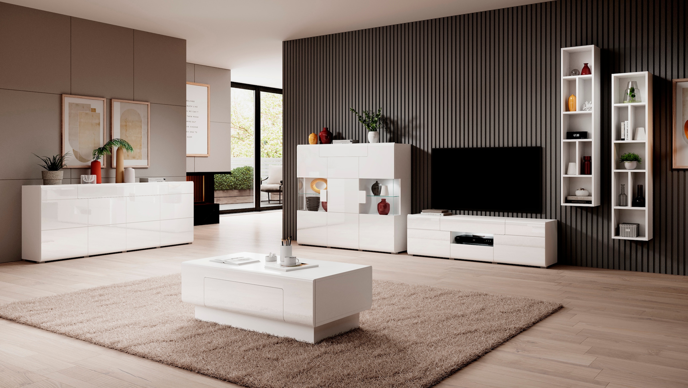 INOSIGN Sideboard »Toledo,Breite 208cm,moderne Kommode mit dekorative Fräsungen,grifflos«, Kombikommode mit viel Stauraum, Einlegeböden verstellbar