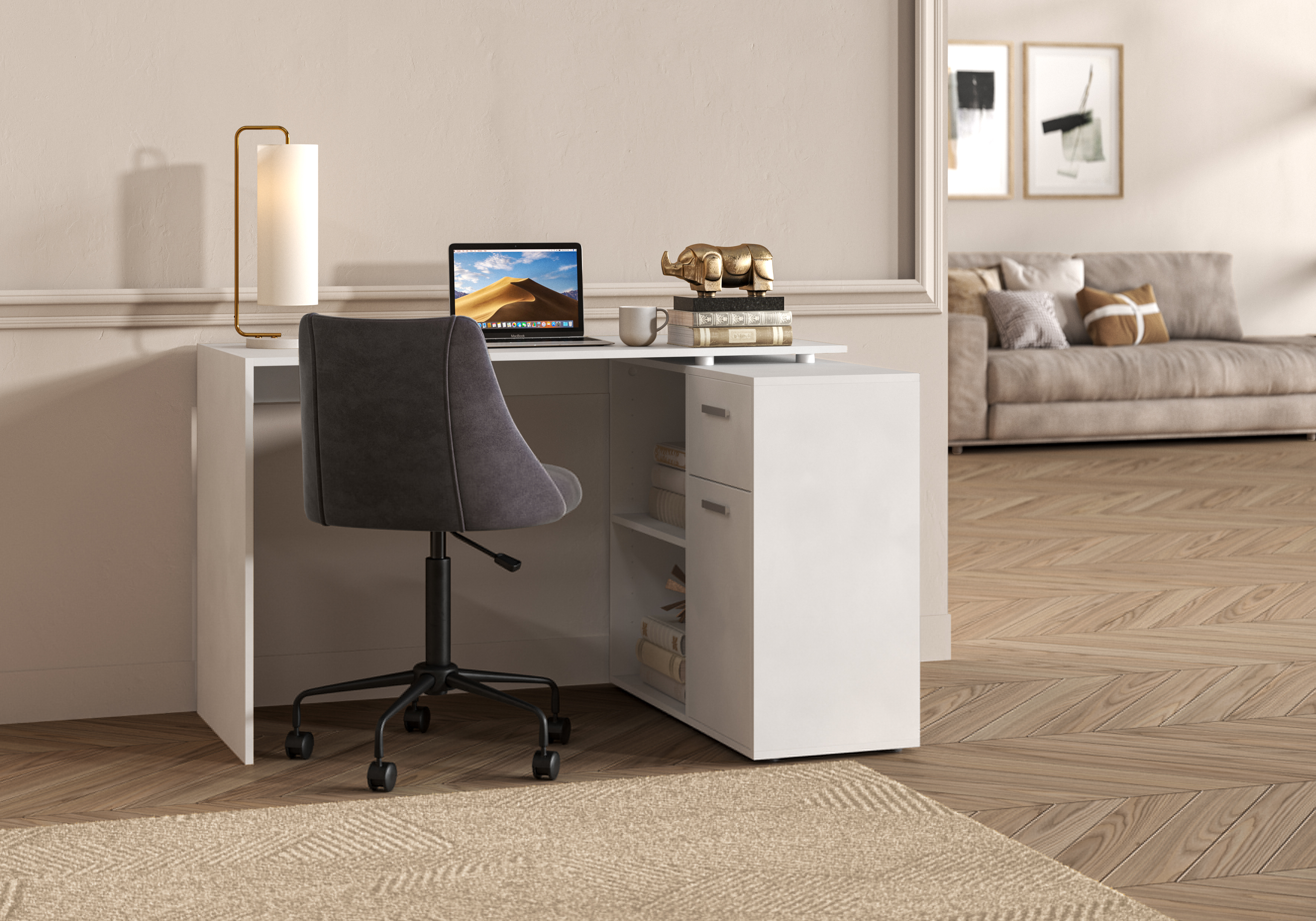 FMD Eckschreibtisch »AUGSBURG«, Schreibtisch/Sideboard m. Stauraum, beidseitig montierb., 117/148 cm