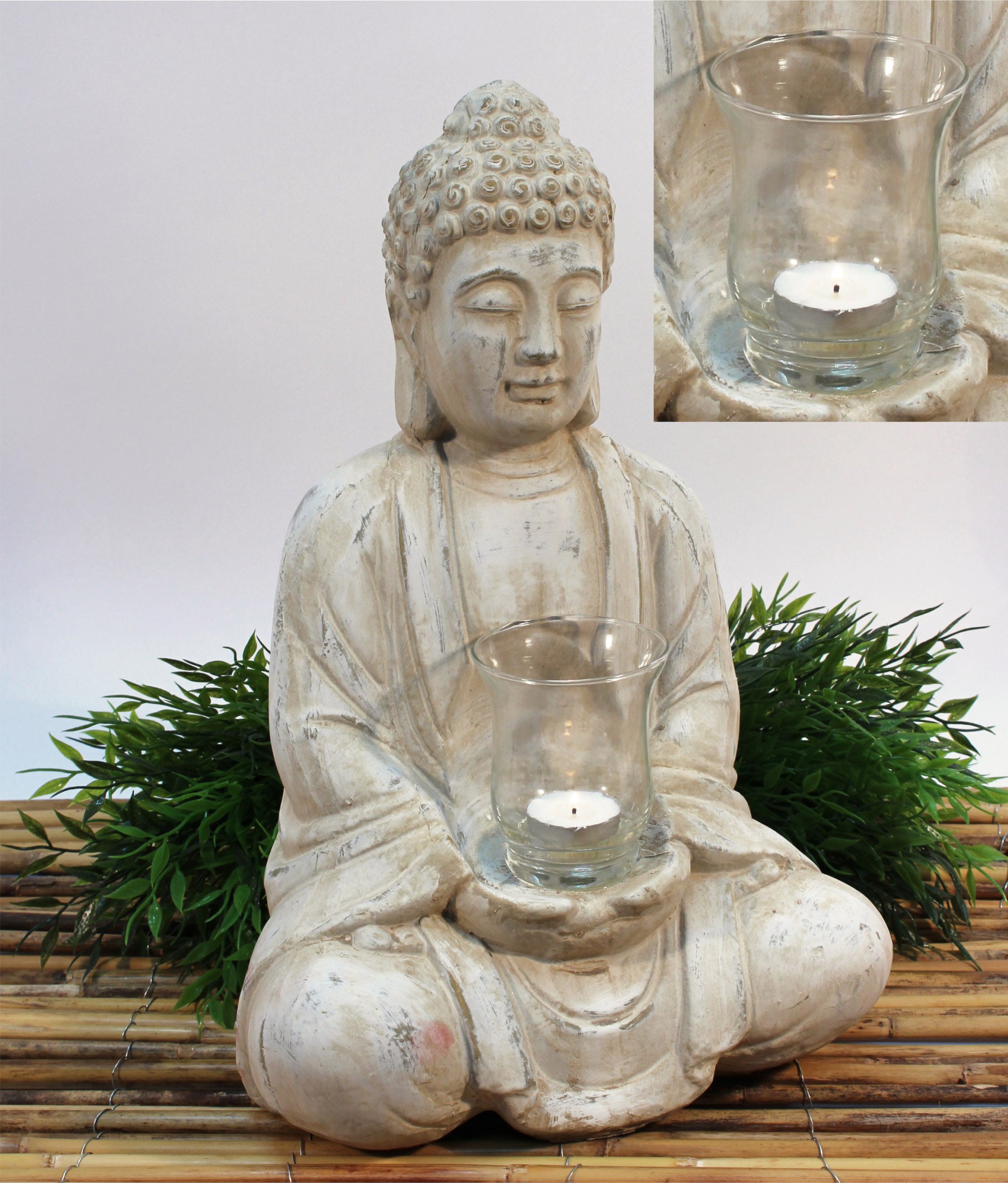 NOOR LIVING Teelichthalter »Buddha«, (1 online Höhe 40 cm mit Teelichtglas, St.)