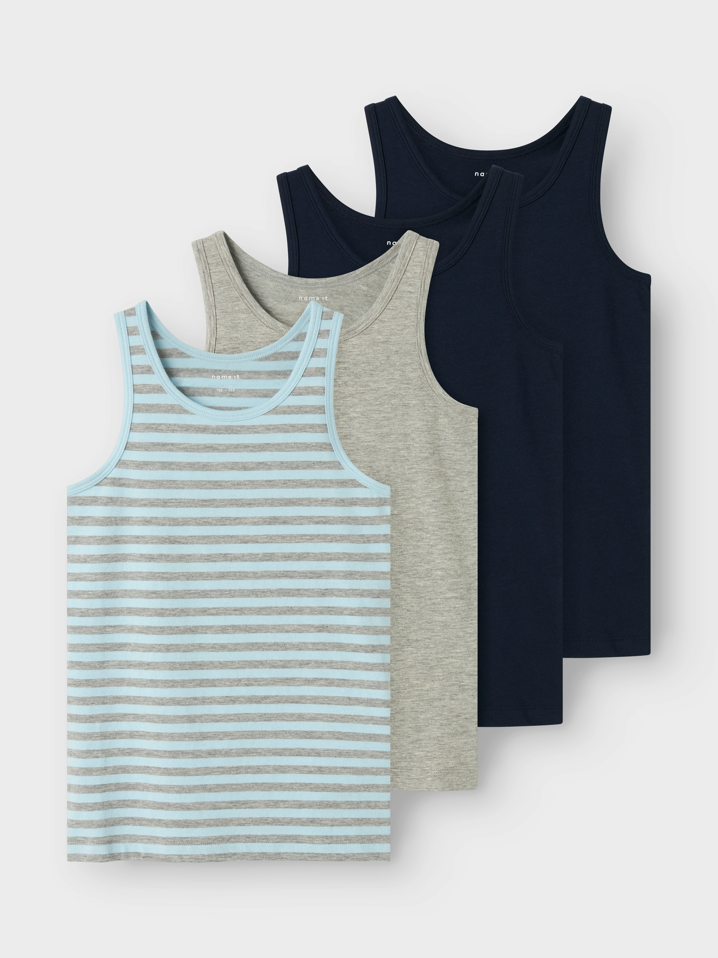 Name It Unterhemd »NKMTANK für Jungen mit Streifen im 4er-Pack« Packung, 4 Stk. gestreift, casual, regular fit, Baumwollmischung, Rundhals